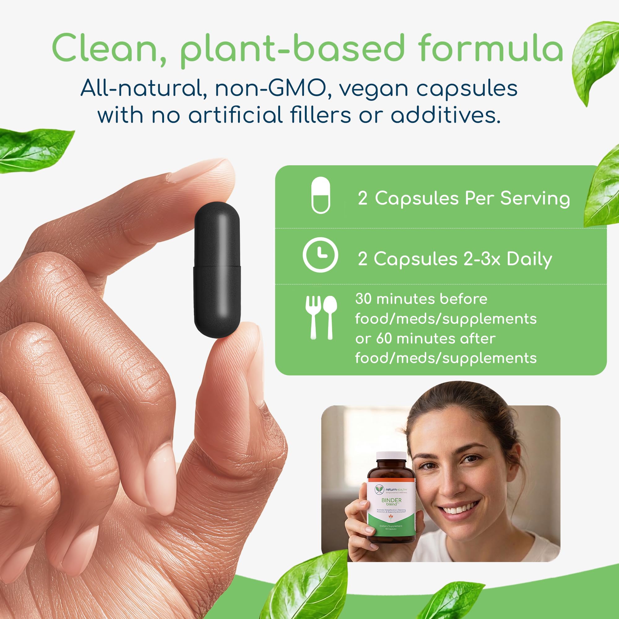 Binder Blend - Toxin Binder Supplement, Detox Capsules for a Healthy Gut - 180 Capsules - 90 Servings - 960mg Activated Charcoal & 480mg Organic Chlorella - Bloating Relief - Bentonite Clay — Amazon image 7