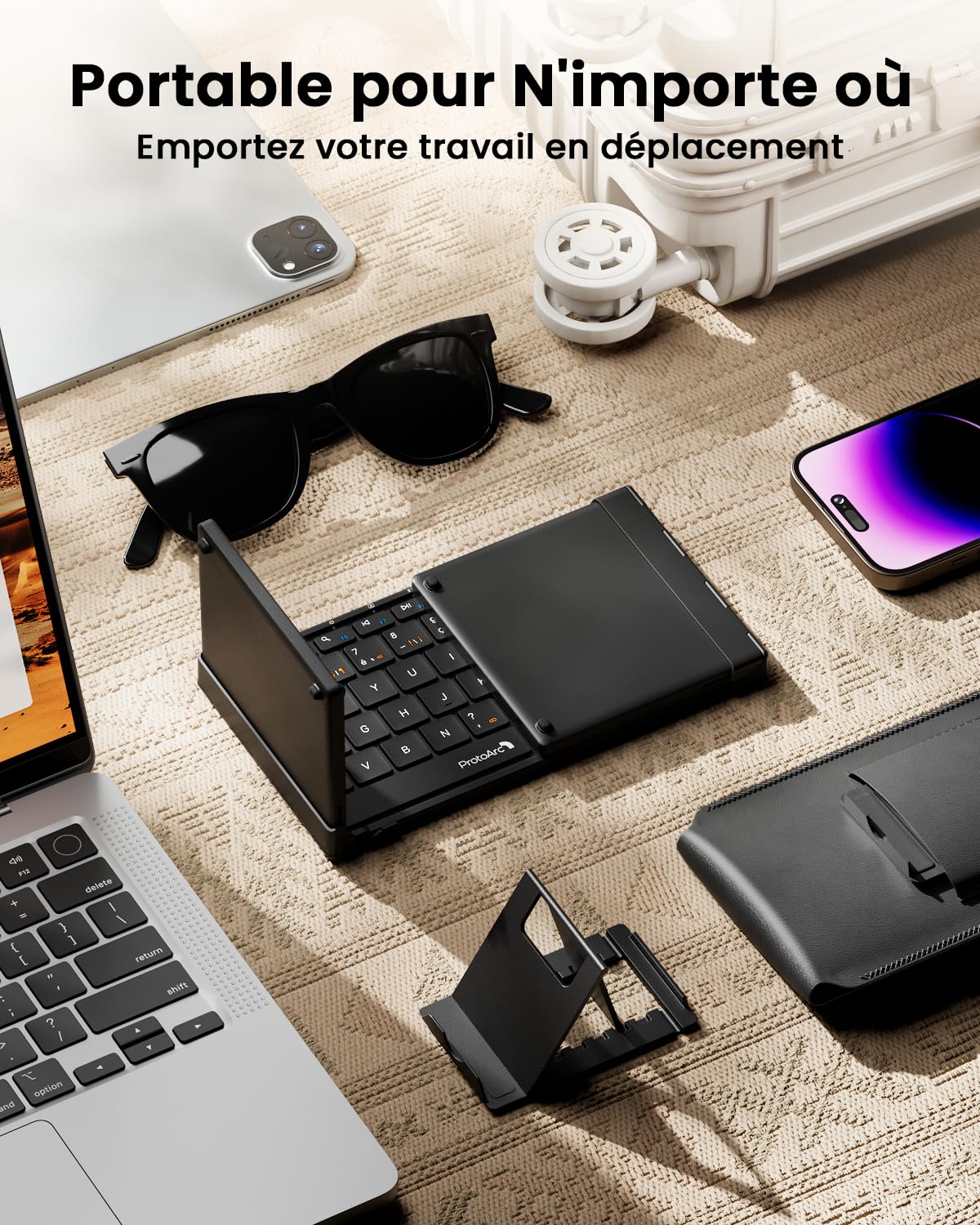 ProtoArc XK01 Plus Tastiera Pieghevole Bluetooth Retroilluminata - Full Size Con Touchpad, Per Viaggio, IPad, Smartphone