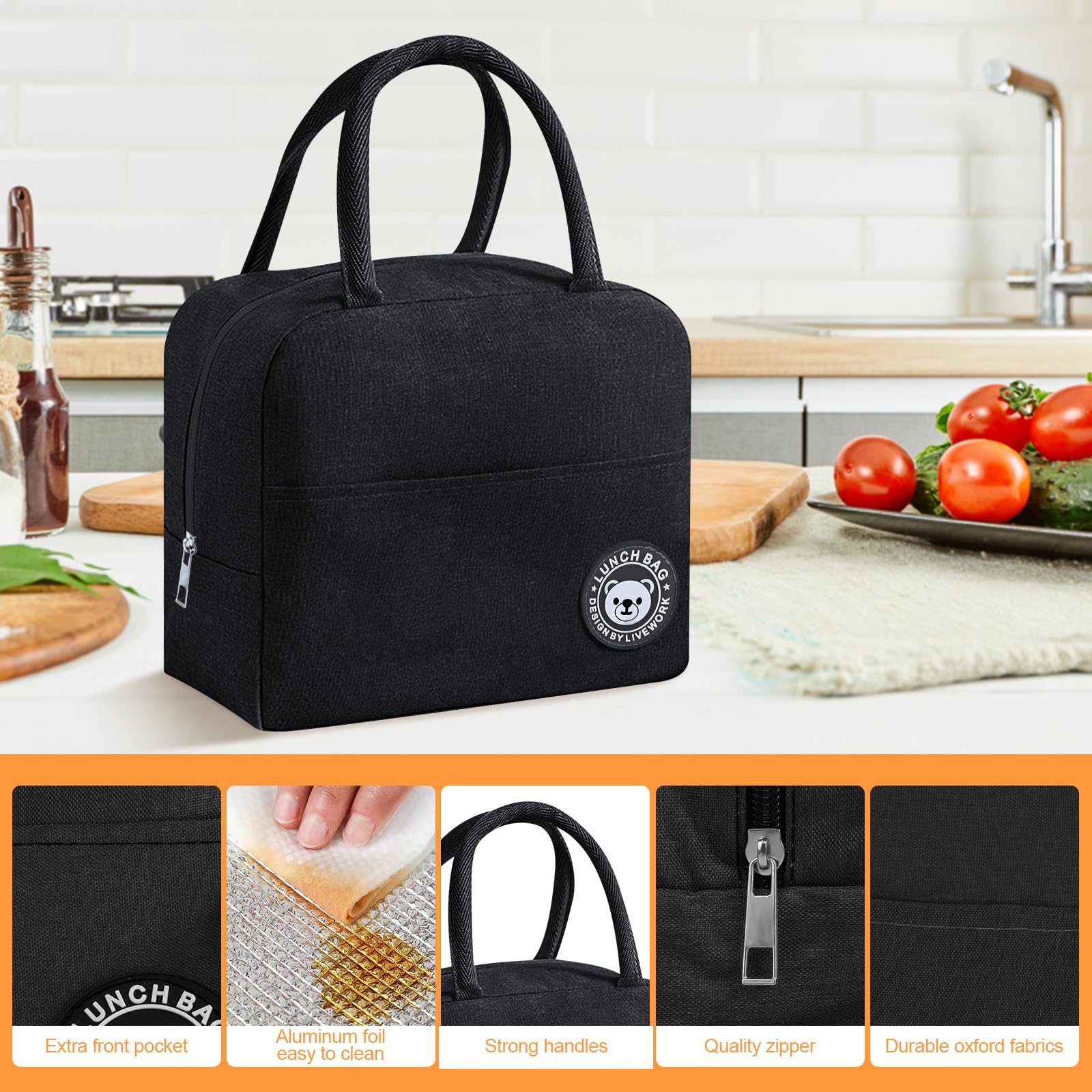 Lot De 5 Sacs à Lunch Isothermes + Couverts - 7.5L Rose - Pour Travail, école, Pique-nique