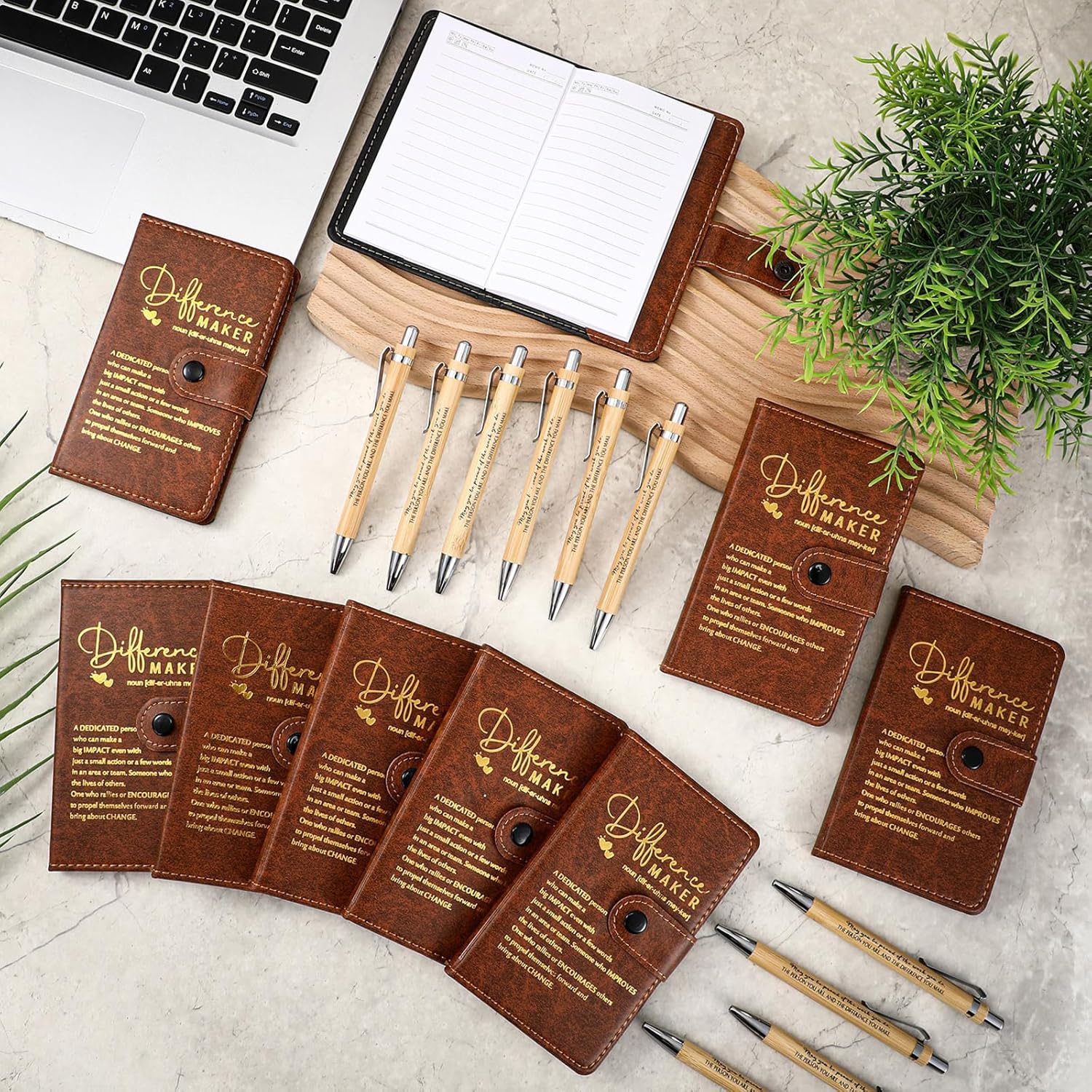 Marspark 10 Sets Difference Maker Employee Appreciation Gifts Inspirational A5 Leather Notebooks with Pens Thank You Motivational Gifts for Men Women Volunteers Teacher (Brown)