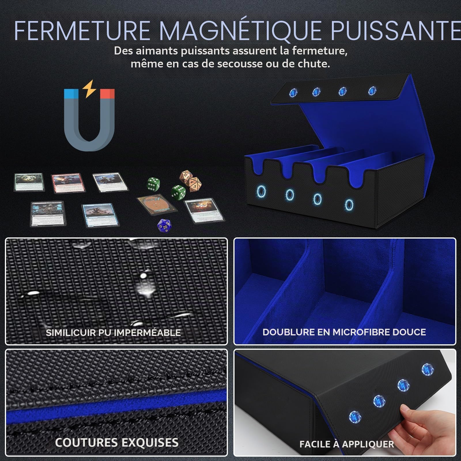 Boîte à Cartes pour Plus de 2800+ Cartes, Boîtes de Rangement pour Cartes à Collectionner Avec 24 Séparateurs, Boîtes Magnétiques de Qualité Supérieure, pour Cartes TCG Magic(Noir Bleu)