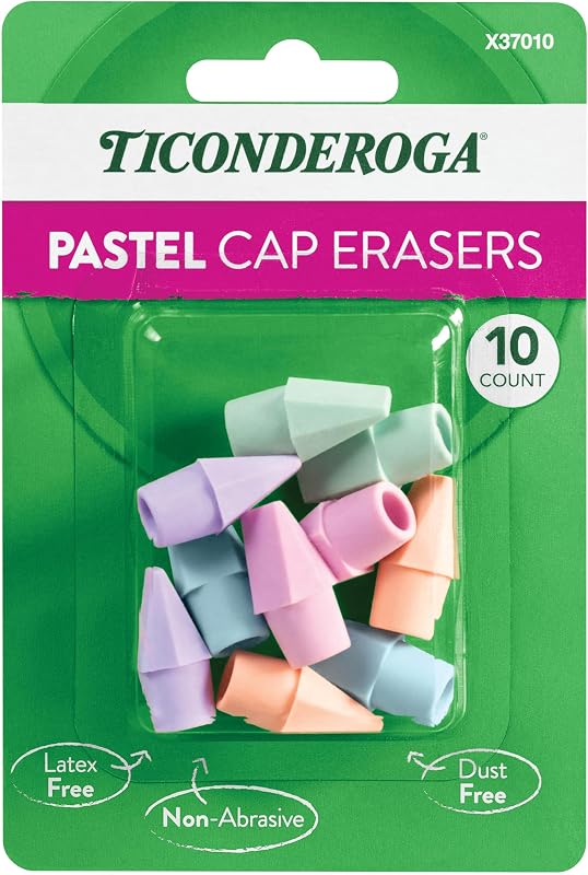 Pencil Cap Erasers, Assorted Pastel Colors, 10 Count | Ideal for writing, drawing, schoolwork, classrooms and office use