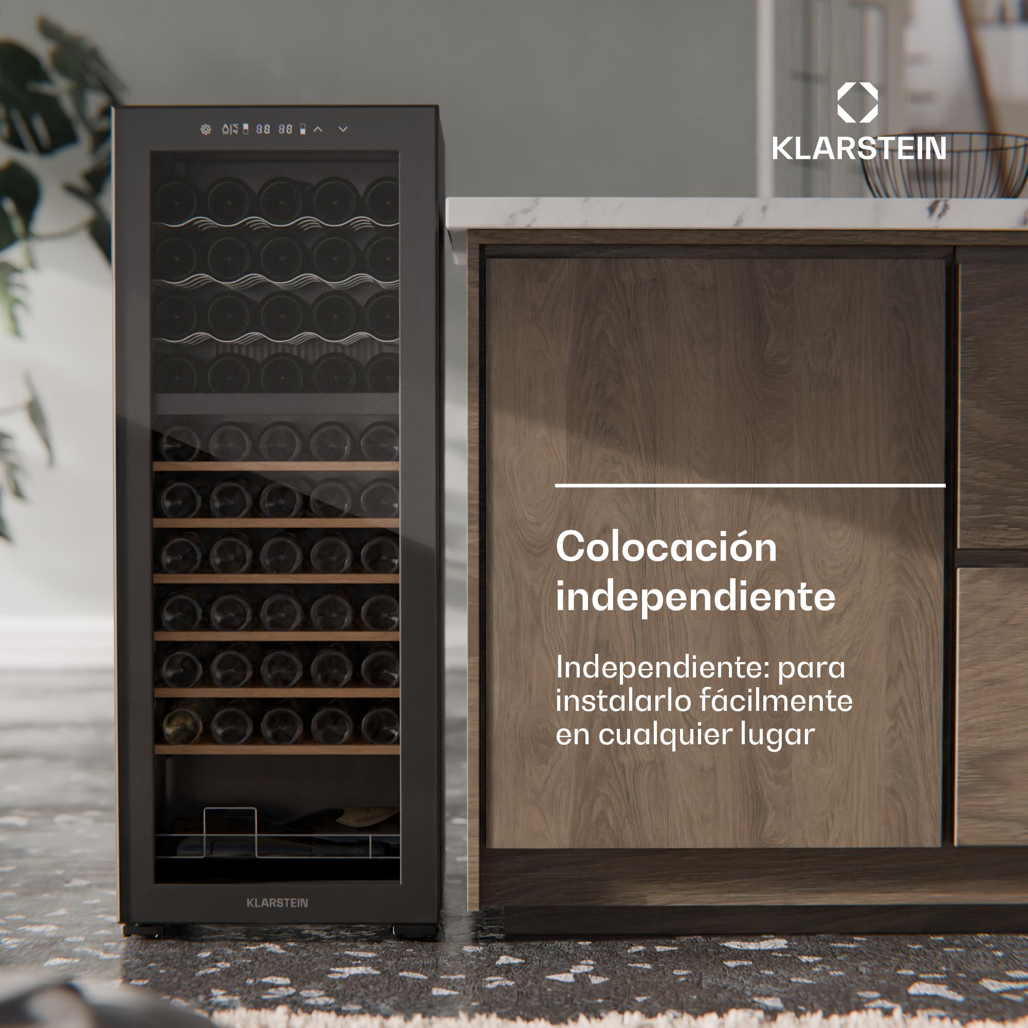 Klarstein Bovella 55 duo+ vinoteca - 55 botellas, 2 zonas, 5-18°c, control táctil, iluminación led, protección uv, independiente, nevera vinos