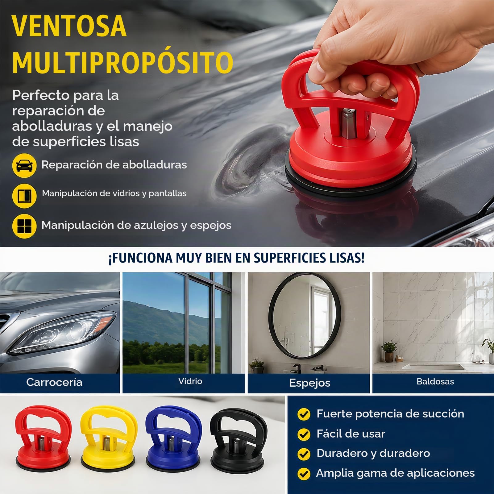 Kit De 2 Ventosas Para Reparación De Abolladuras Sin Pintura – Alta Succión De 5.7 Cm, Para Coches, Cristales, Azulejos Y Pantallas