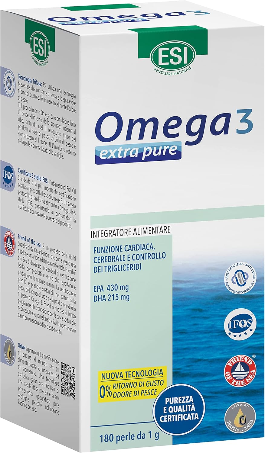 Esi Omega 3 Extra Pure 180 perle integratore alimentare per la