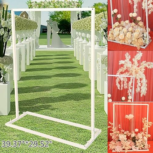 Miniatura 4 de Fetcoi Arco de globos de arco de boda blanco, accesorios de fotografía de hierro cuadrado para decoración de boda, soporte de arco de jardín, arcos
