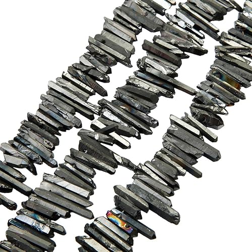 Miniatura 3 de rockcloud rocas naturales de cristal, cubiertas de titanio, cuarzo claro, en punta, hebra de 15 pulgadas