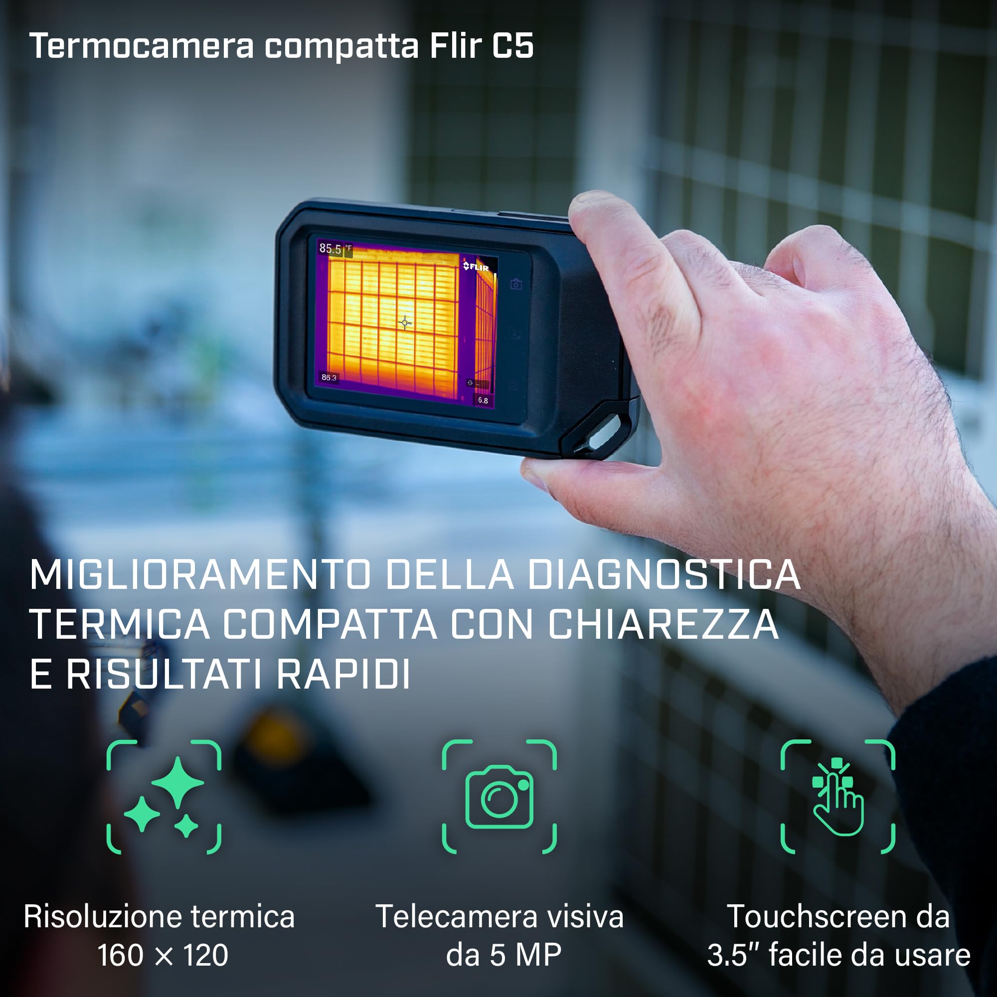 Termocamera compatta FLIR C5 con Wi-Fi: termocamera ad alta risoluzione per applicazioni di ispezione, elettriche/meccaniche, edilizie e HVAC