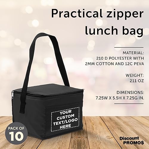 Miniatura 4 de DISCOUNT PROMOS Juego de 10 bolsas de almuerzo pequeñas personalizadas, paquete a granel, aisladas, se adapta a 6 latas, perfectas para la oficina,