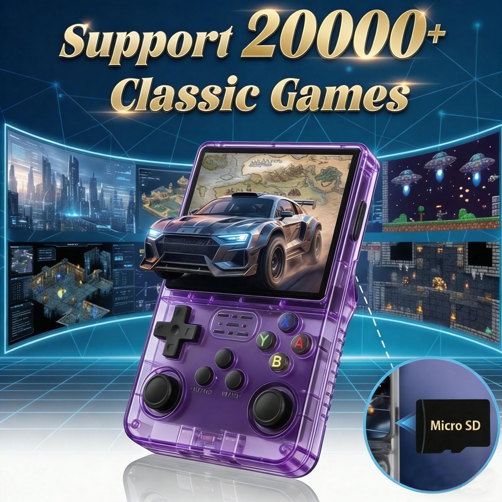 Console di gioco retrò portatile, supporta oltre 21500 videogiochi classici, rivivere i giorni dell'infanzia, mini console portatile per ragazzi e adulti (viola)