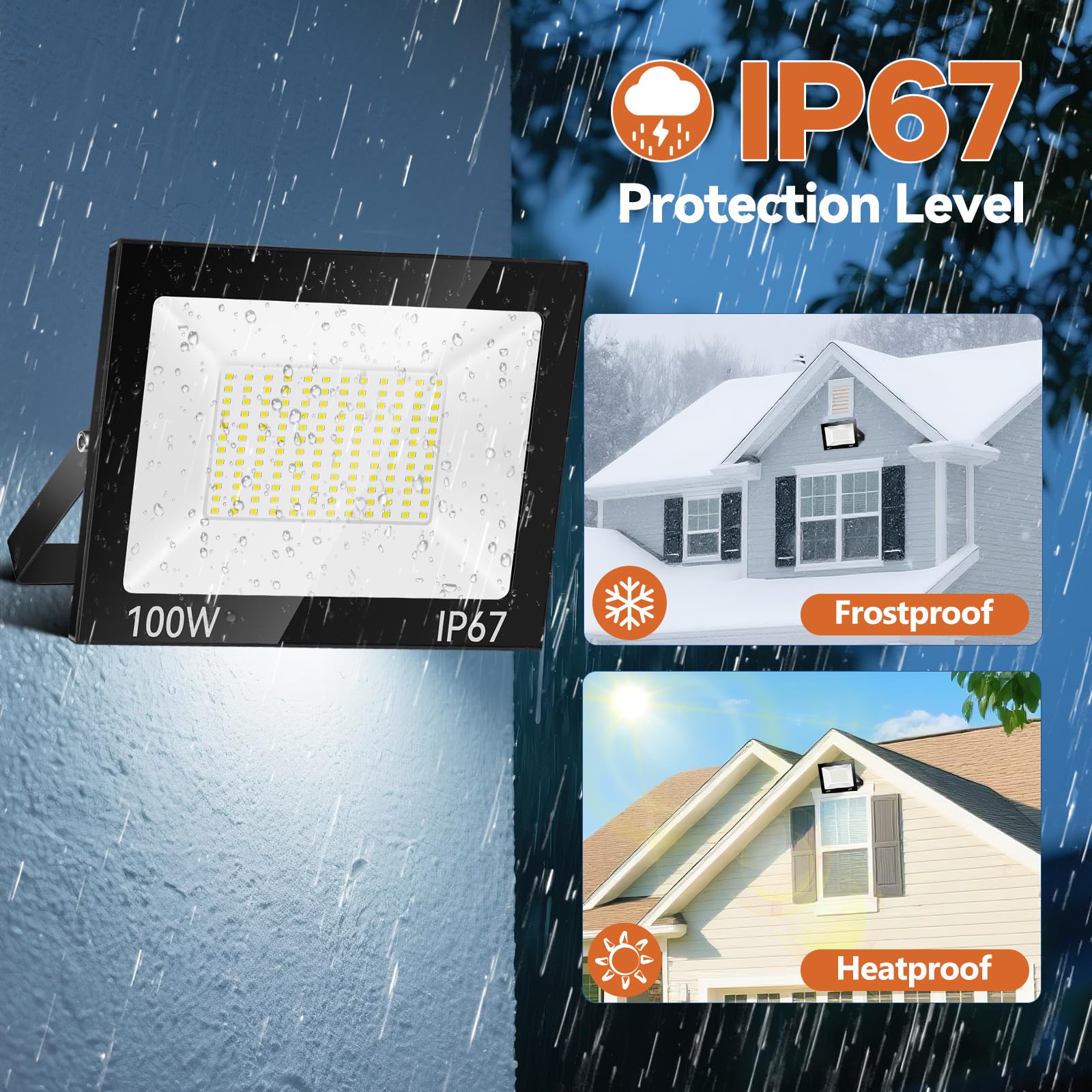 Foco LED Exterior 100W 2 Piezas, 10000LM 7000K Proyector LED, 144 Chips IP67 Impermeable Super Brillante Blanco Frío Luz de Seguridad, Potente Luces Led Exterior para Terraza, Jardín, Garaje