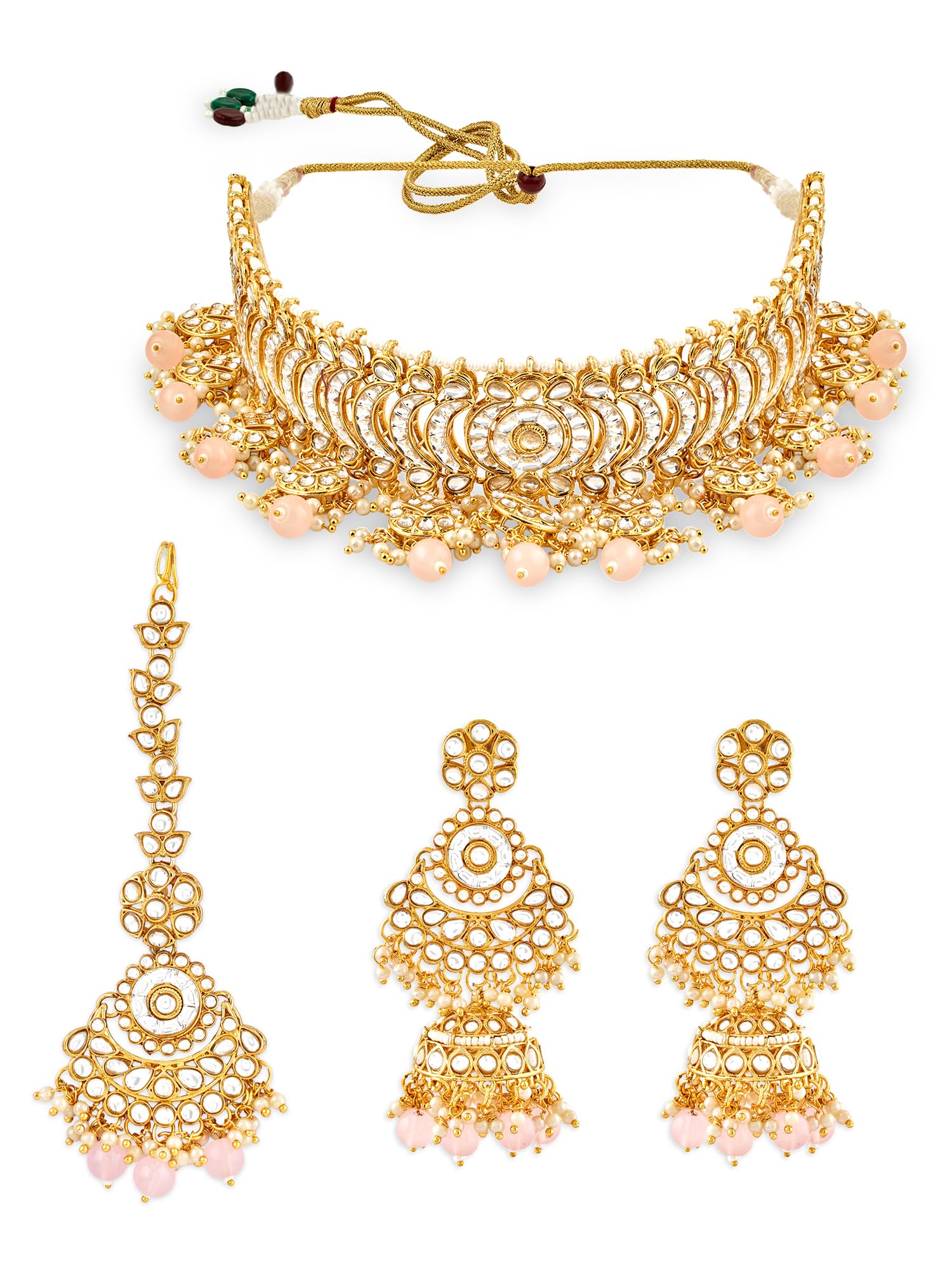 ZAVERI PEARLS Pink Beads Dazzling Crescent Kundan Choker Necklace Earring & Maangtikka Set For Women-ZPFK17192 (B0CS9K1F71) Amazon Price History, Amazon Price Tracker