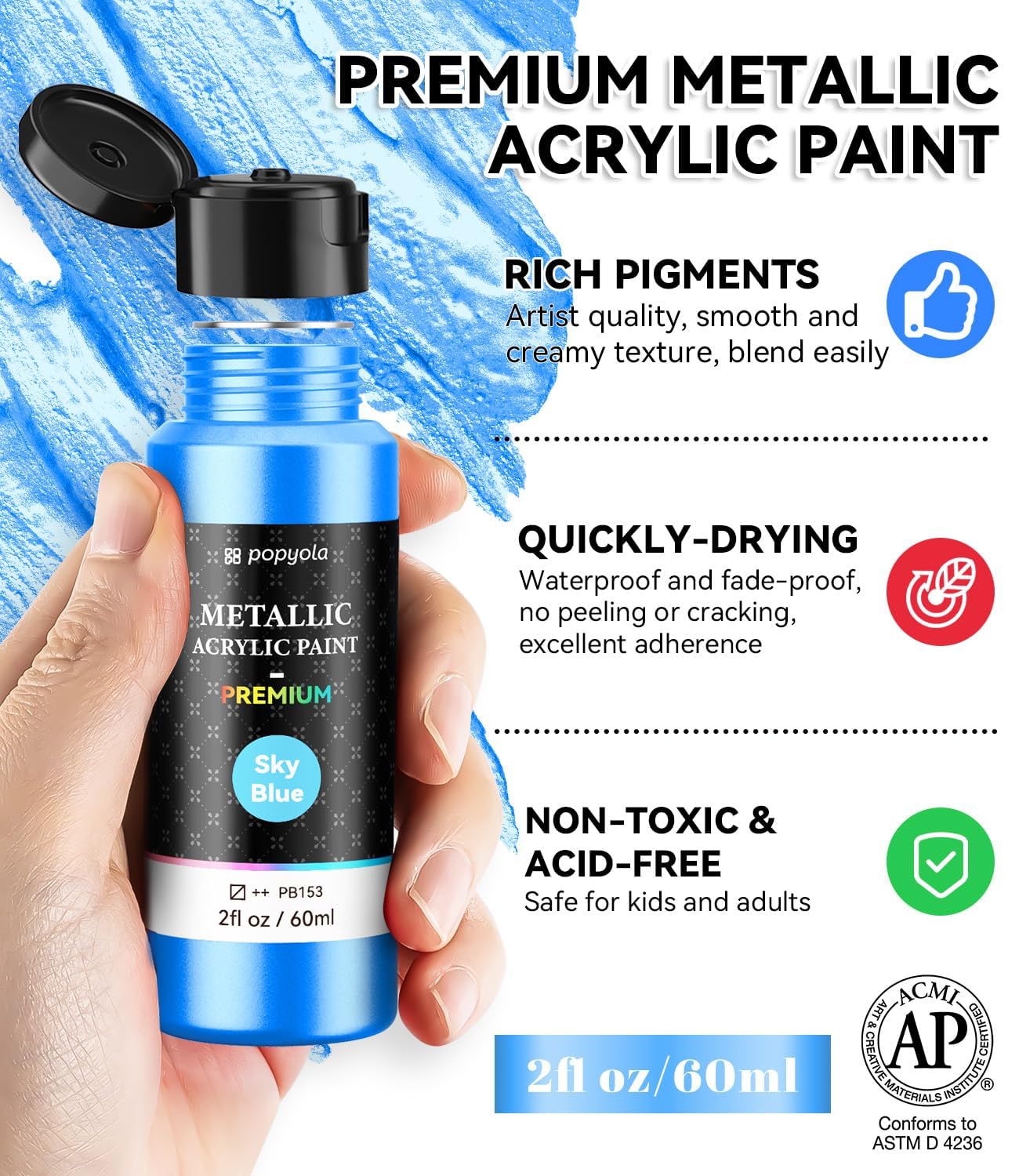 52 PCS Metallic Acrylic Paint Set with 12 Brushes, 2 Knives & Palette, 36 Colors (2oz/60ml) Art Craft Paint for Adults Kids Artists Beginners, Halloween Pumpkin Canvas Ceramic Rock Painting Kit