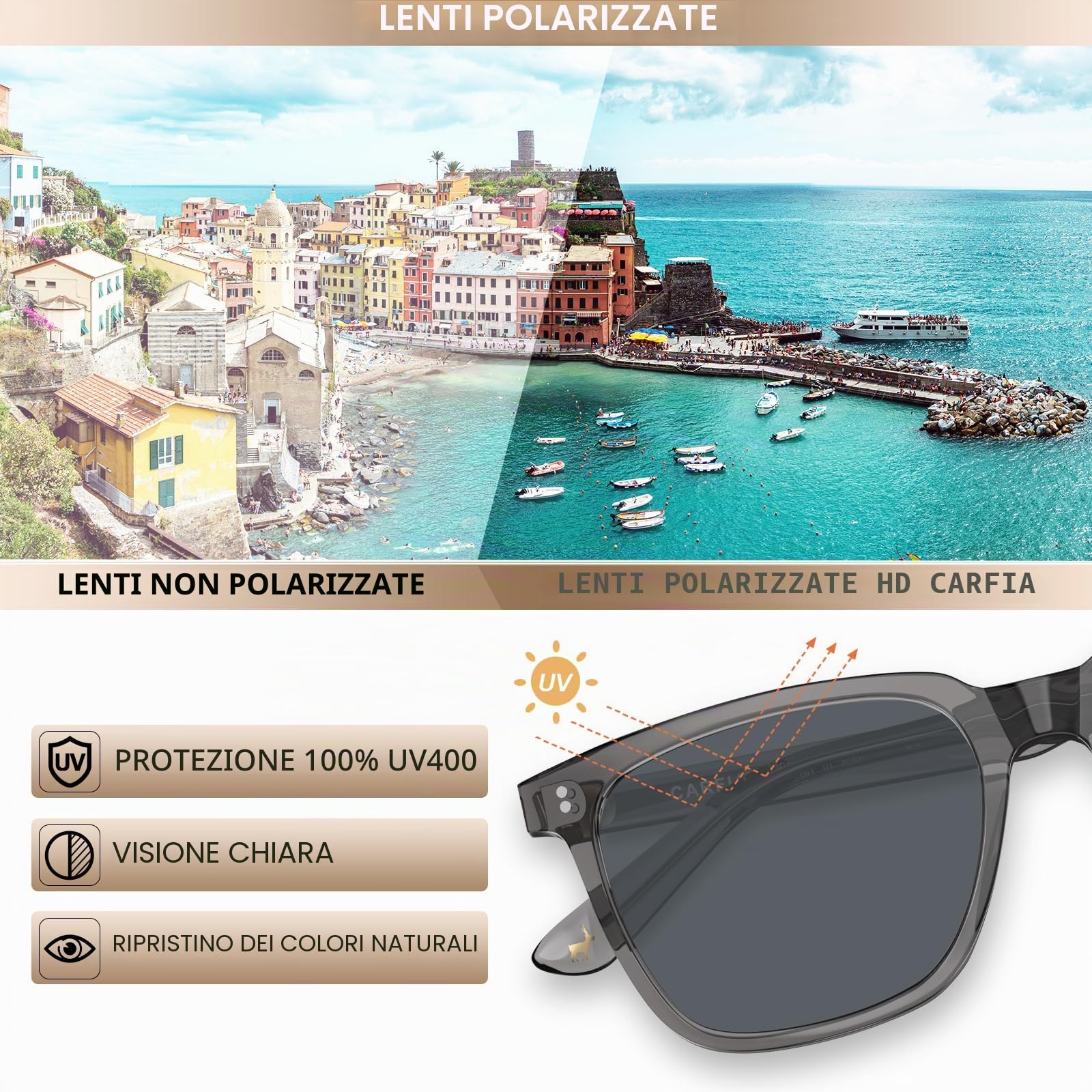Carfia Vintage Polarizzati Occhiali da Sole da Uomo Protezione UV400 CA5354