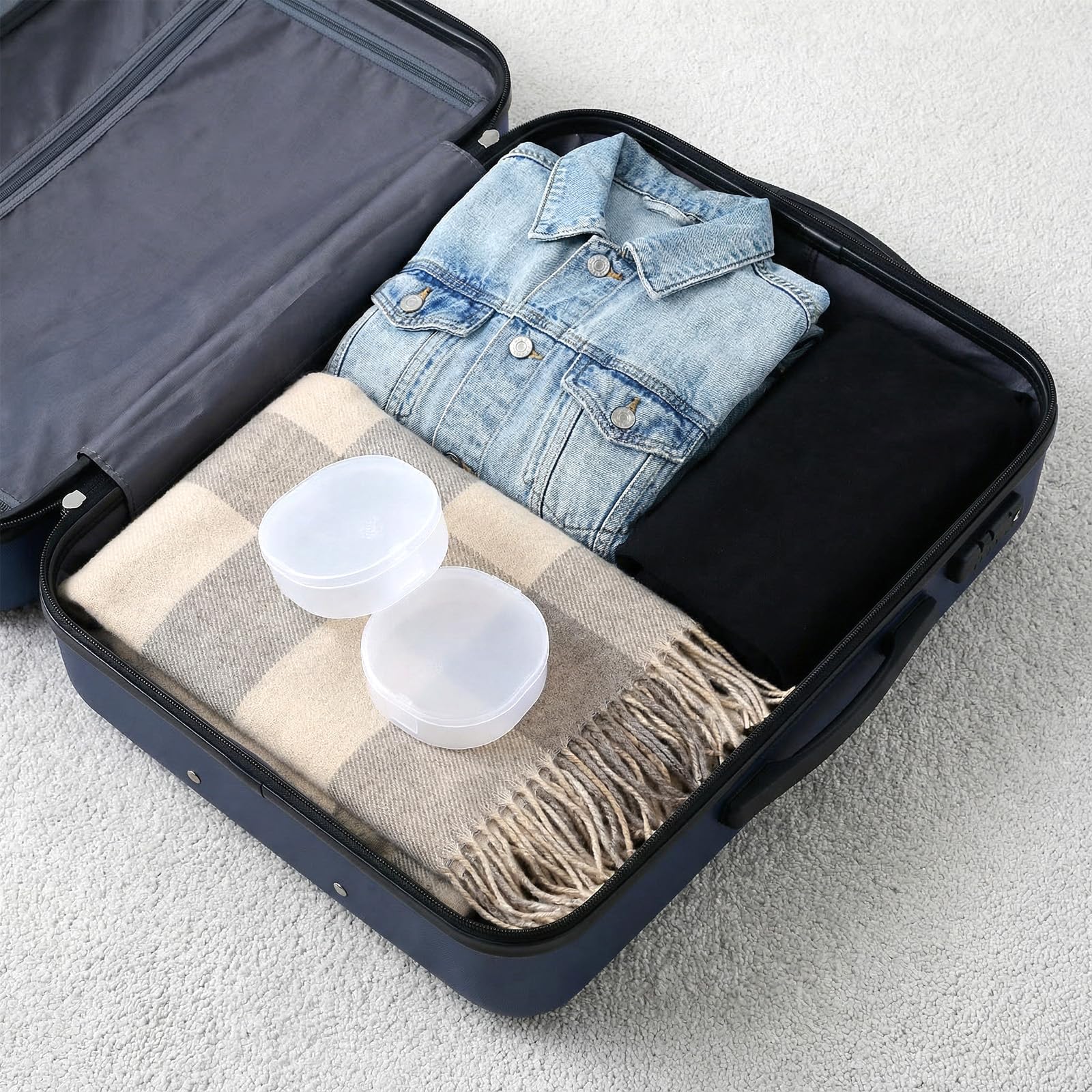 Qianyu 4 piezas de algodón portátil redondo soporte plástico cosméticos almohadillas de algodón contenedor de viaje dispensador de esponja de maquillaje pequeña transparente caja de almacenamiento