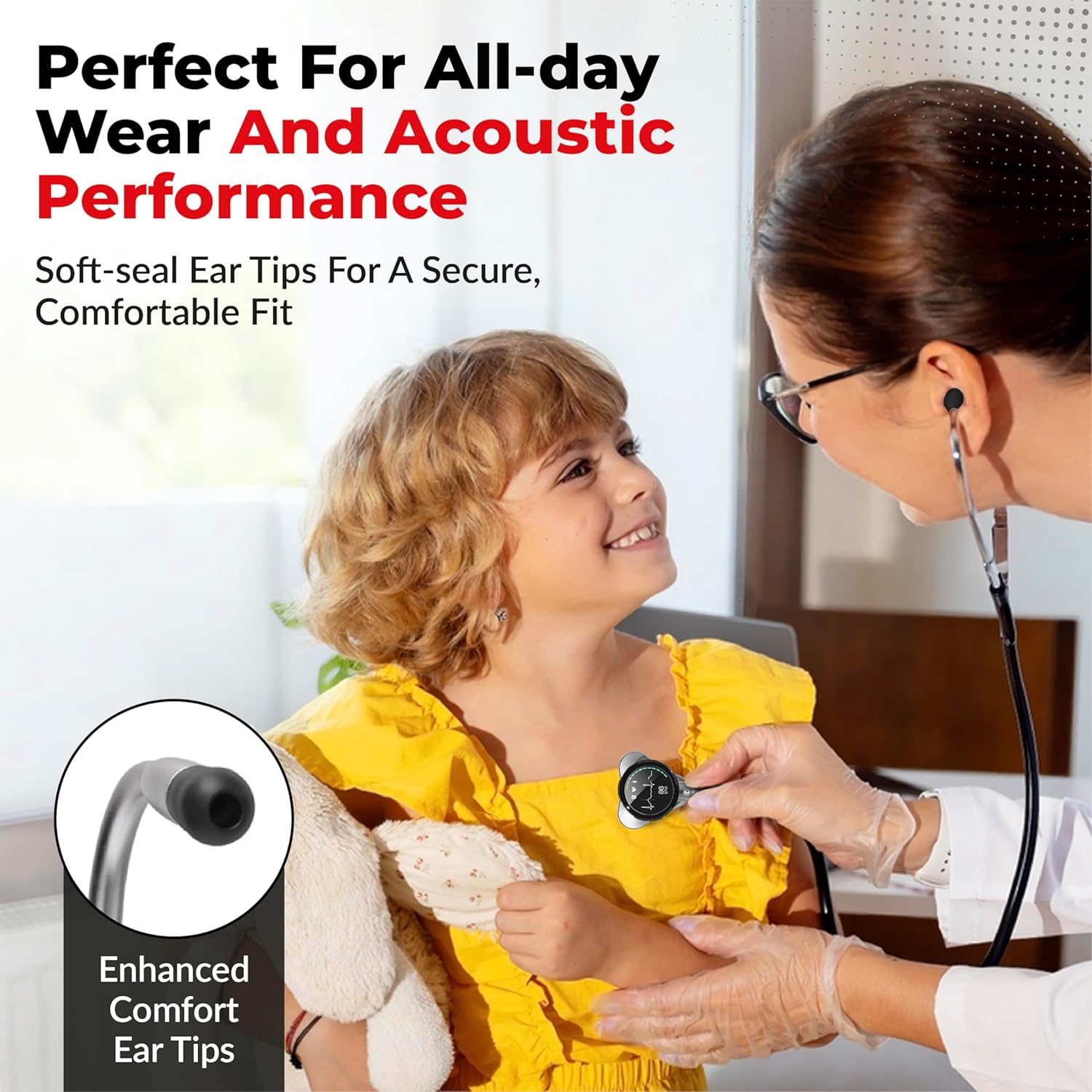 Core Protection Kit for EKO Core 500 Digital Stethoscope – Silicone Chestpiece Cover, 2 Tempered Glass Screen Protectors, & Replacement Ear Tips (Black)
