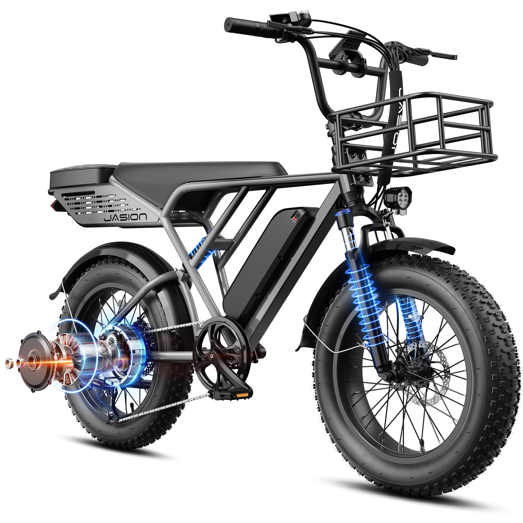 Jasion RetroVolt Electric Bike for Adults, [2000W Peak Motor & 30 MPH & 70-Miles], 48V 13AH Removable Battery, Hydraulic Brakes E Bike, 20'' X 4'' Fat Tire Electric Dirt Bike for Beach,Road