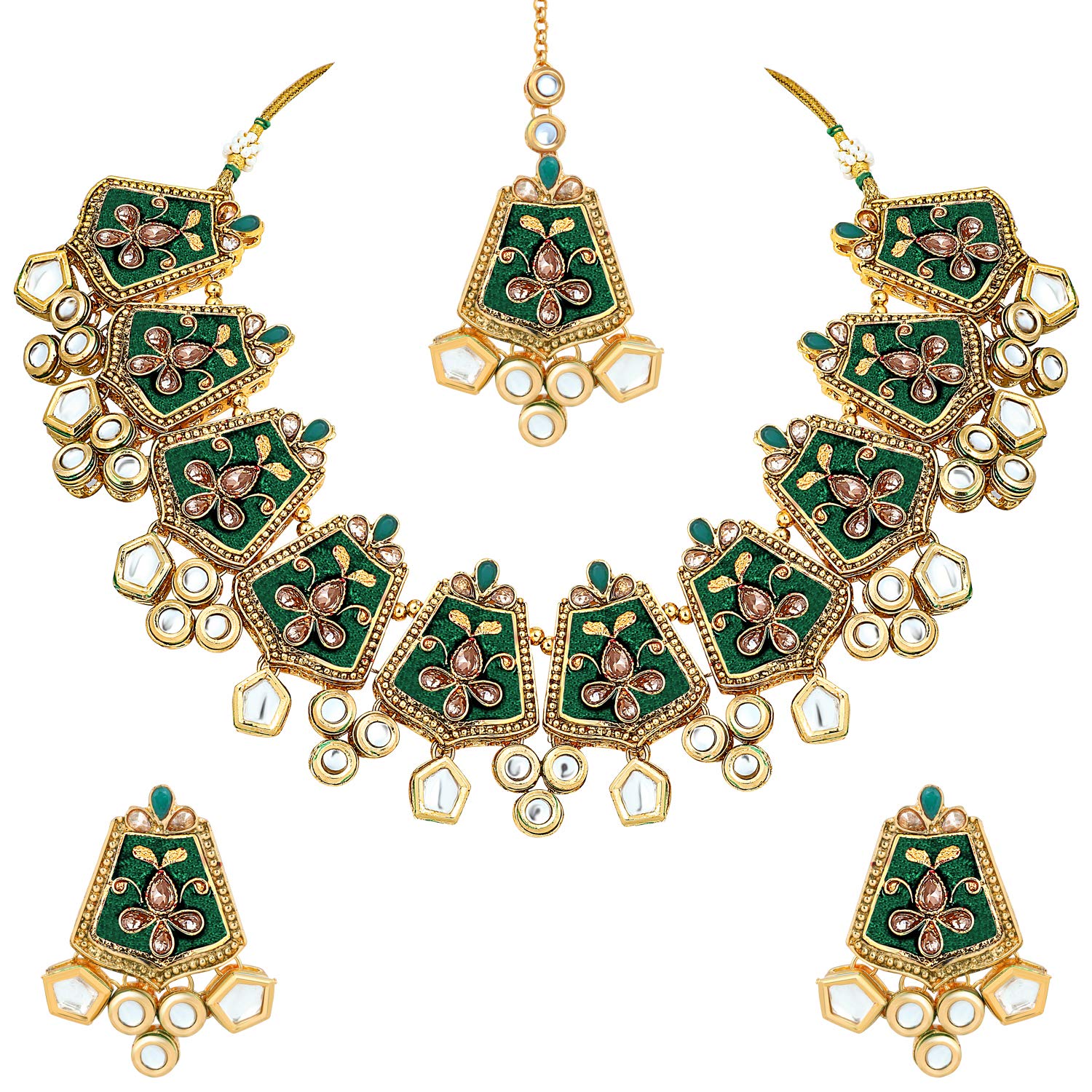 AheliFancy Indian Wedding Wear Enamel Necklace Earrings Set Ethnic Traditional Fashion Jewelry for Women