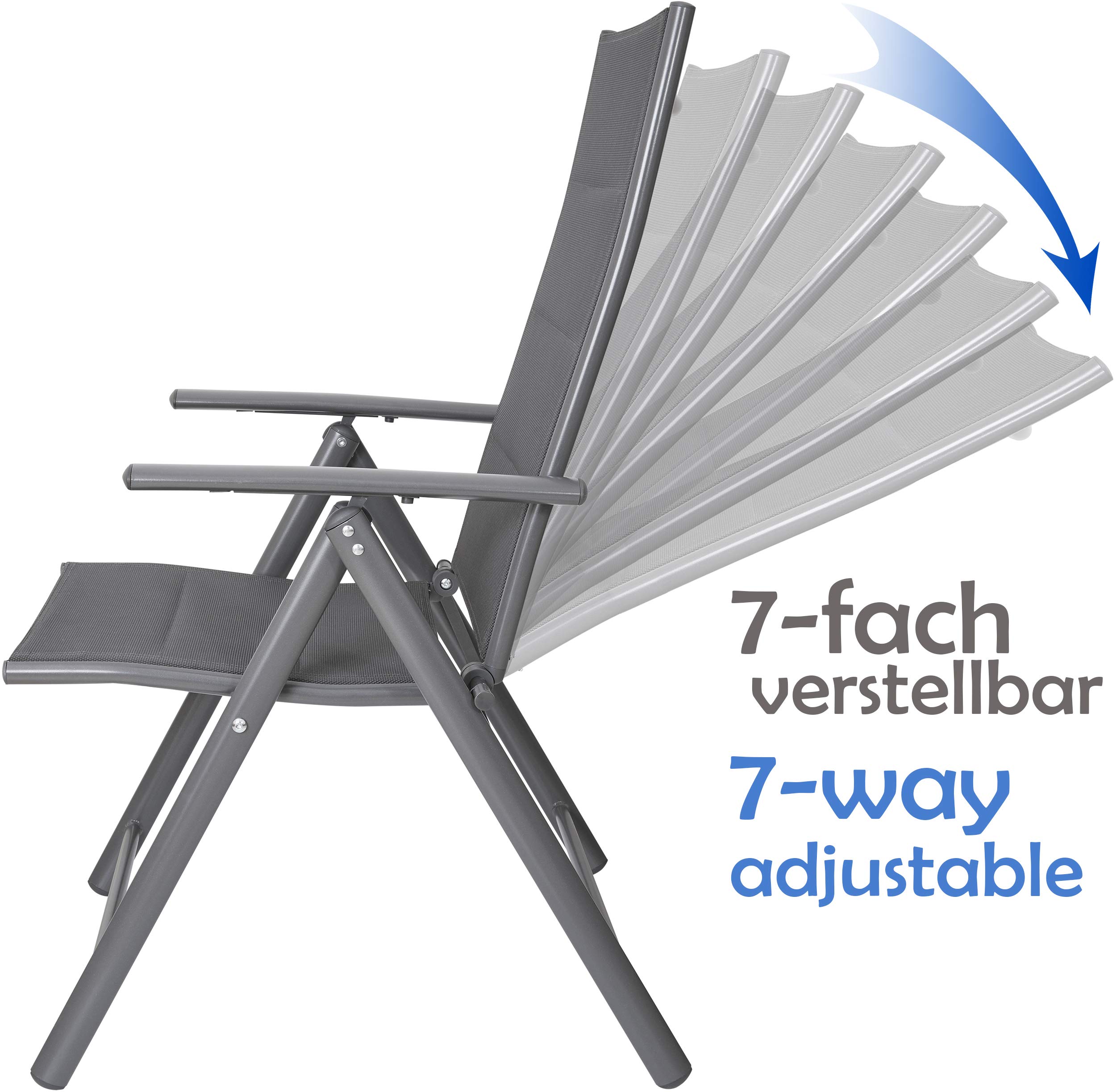 BRUBAKER Set de 2 Sillas de Jardín Riva - Respaldo Alto Plegable | Respaldo Regulable en 7 Posiciones - Sillas Plegables - Resistentes a la Intemperie - Gris Plateado