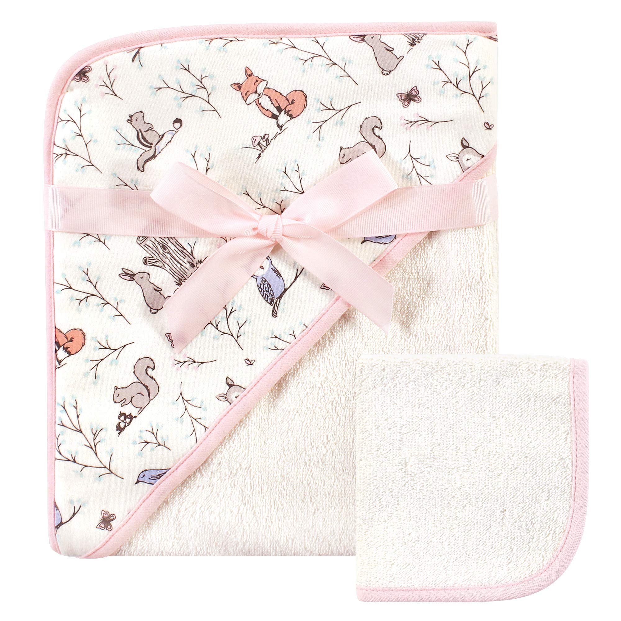 Hudson Baby Unisex Baby Cotton Hooded Towel and Washcloth, Enchanted Forest, One Size