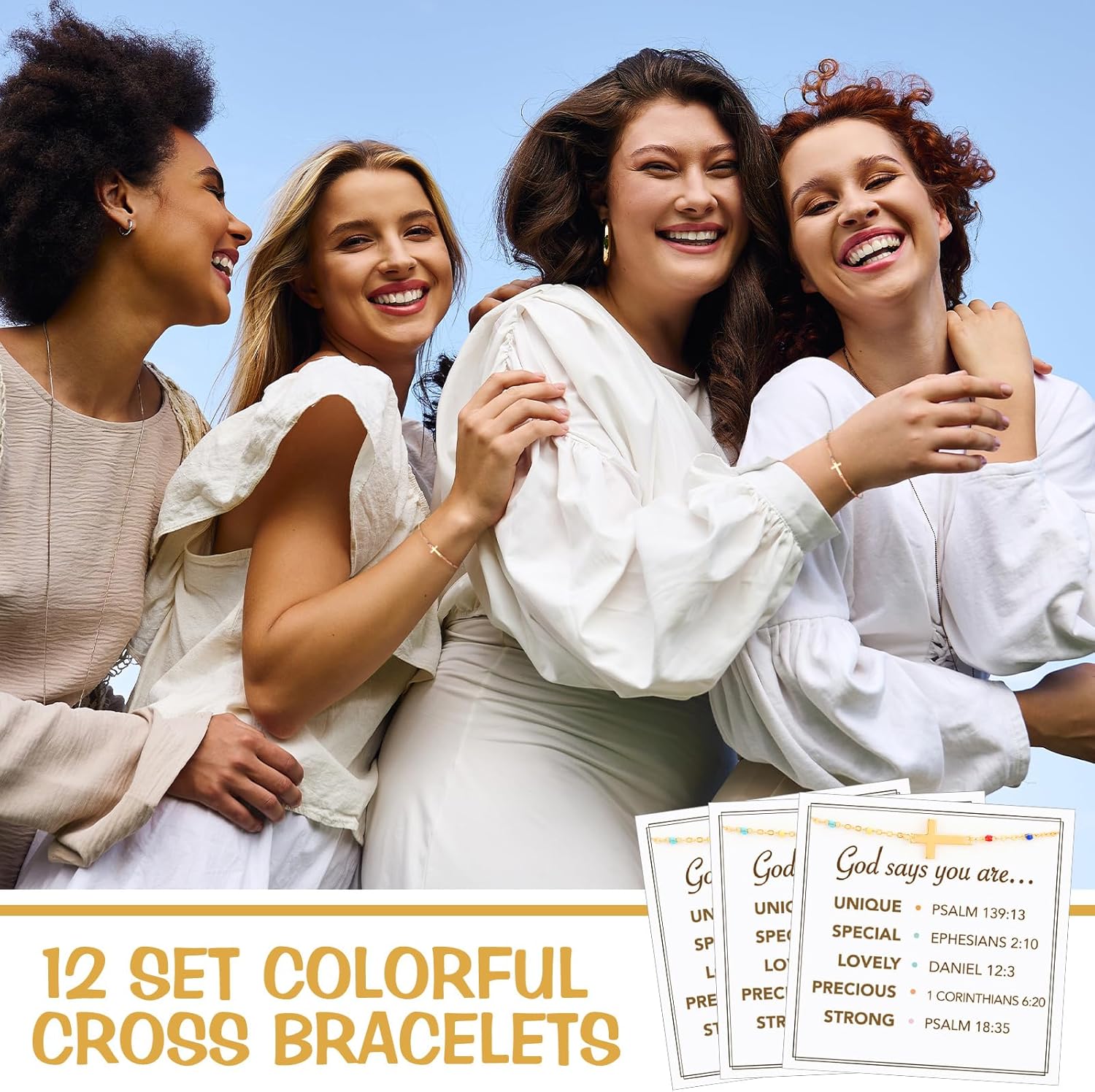 Tondiamo International Womens Day Christian Cross Bracelets with Cards Gifts Bulk for Church Women Inspirational Religious Jewelry Gold Cross Charm Bracelets Party Favors - Image 6