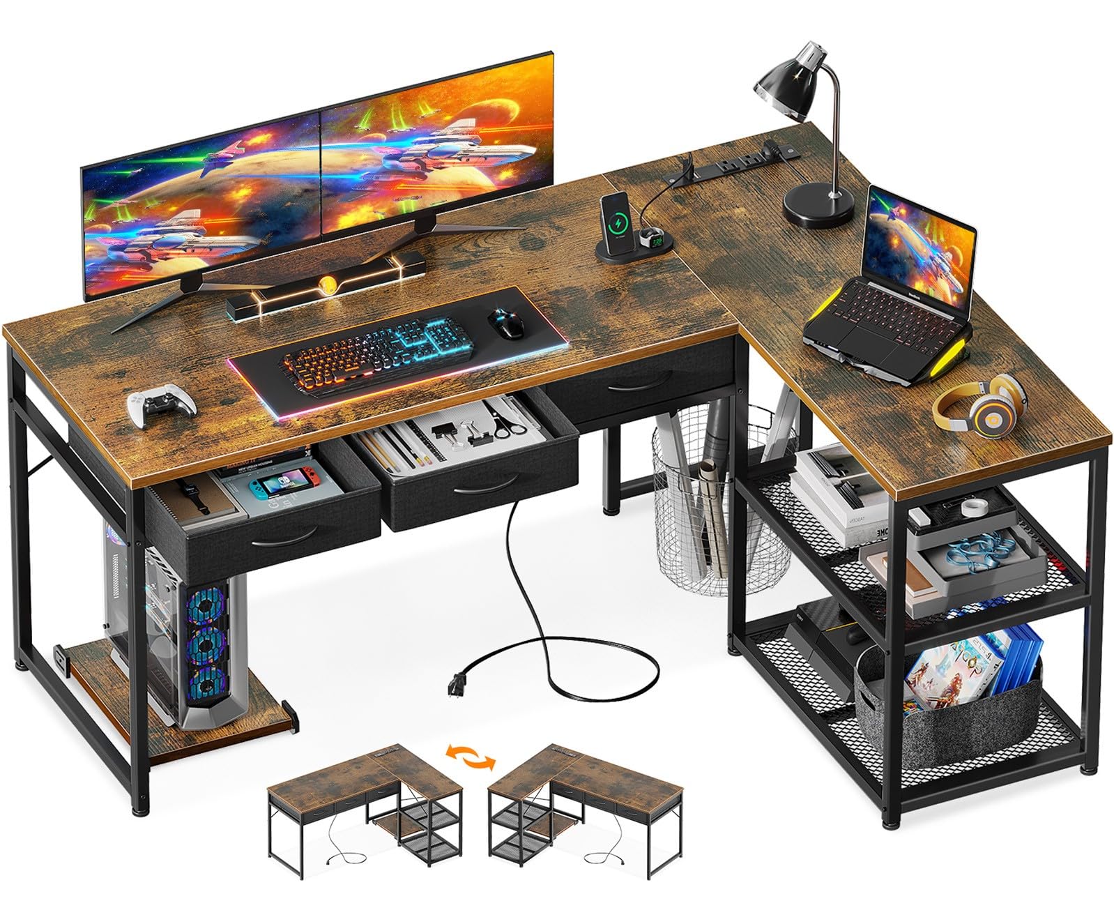 Amazon | ODK ゲーミングデスク 引き出し3杯 パソコンデスク