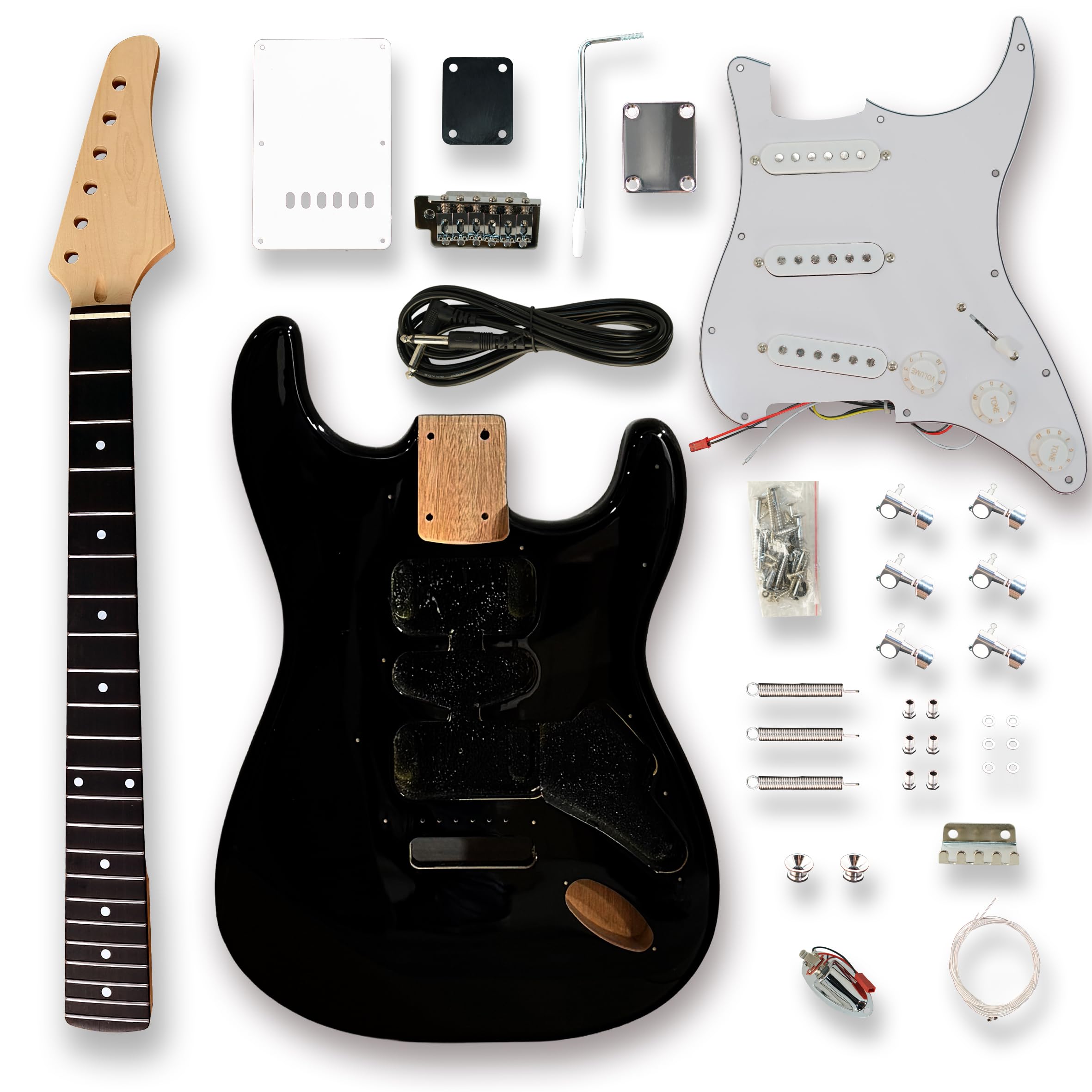 DIY Electric Guitar Kits okoume Body maple neck & composite ebony fingerboard Black product thumbnail 3