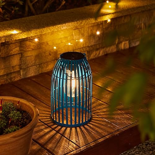 Farol solar para exteriores, impermeable, colgante de metal en forma de jaula de pájaro, lámpara solar decorativa para jardín, patio, porche, juego