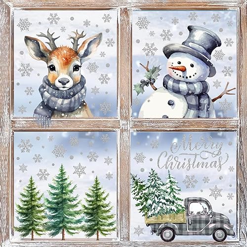 400 calcomanías plateadas para ventana de Navidad, árbol de Navidad, muñeco de nieve, alce, decoración de ventana de Navidad, decoraciones de