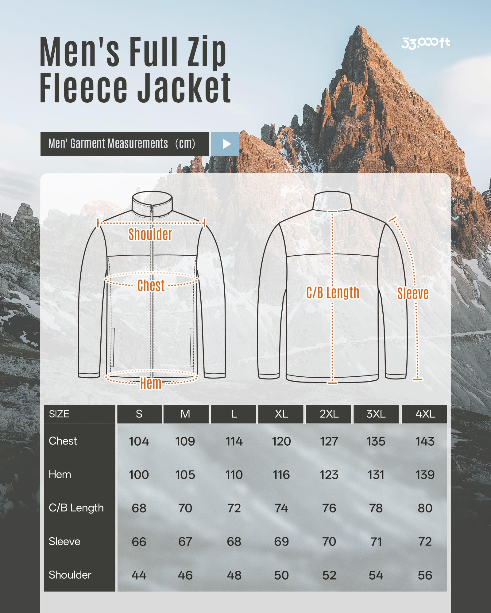 33,000ft Herren Fleecejacke leicht Strickjacke Übergangsjacke Outdoor Fleecejacken Warm Winterjacke für Wandern Freizeit Trekking