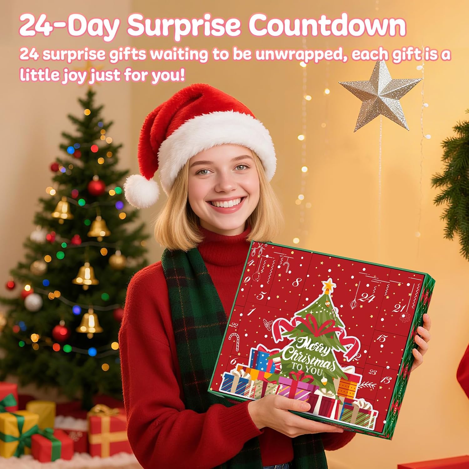 Advent Calendar 2025 Adult Women, 24 Days Christmas Gifts for Women Mom Grandma Sister Daughter Friends Wife Christmas Gift Ideas, Holiday Countdown Spa Beauty Unique Gift Baskets—Hat Earrings Necklace