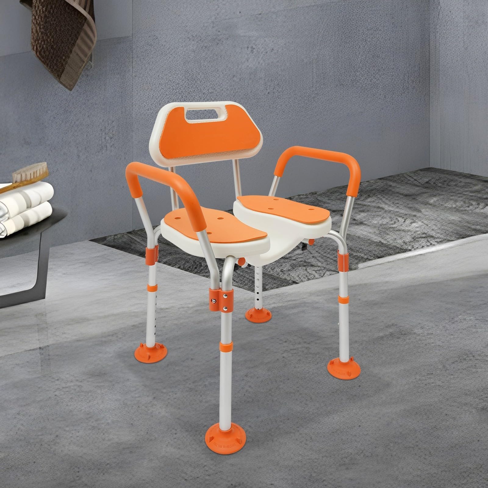 Taburete para ducha con respaldo y apoyabrazos, asiento de ducha, asiento de baño, silla de ducha, silla de baño, ayuda para personas mayores, ducha, altura ajustable, soporta 125 kg, para baño en
