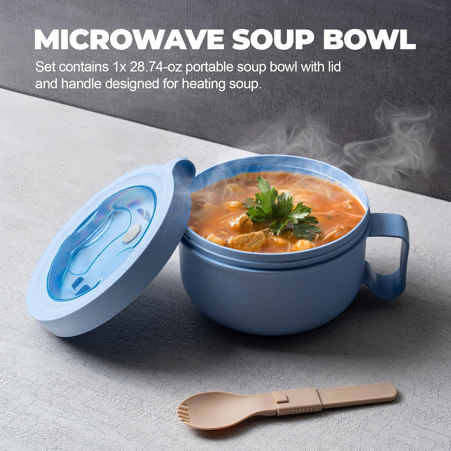 MATICAN Microwave Soup Bowl with Lid, Soup Mug with Lid, Microwave Containers for Ramen Noodles, Soup, Beverages, 28.74 Ounces, Pressed Violet, Includes Spork