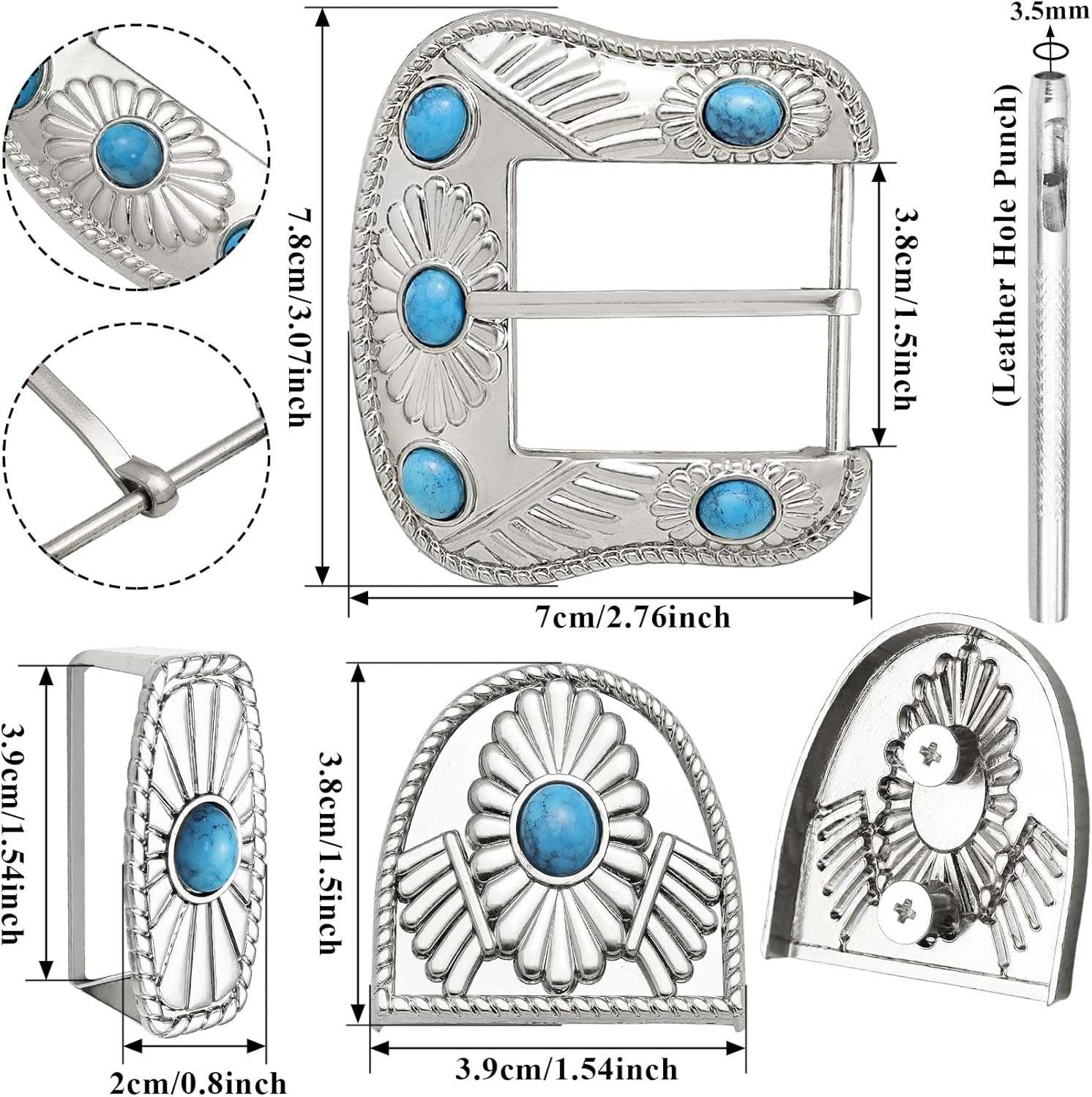 RechicGu 3Pcs Western Replacement Belt Buckle 1.5"(38mm) LongHorn Bull Single Prong Buckle Rodeo Belt Accessory for Men Women - Image 5