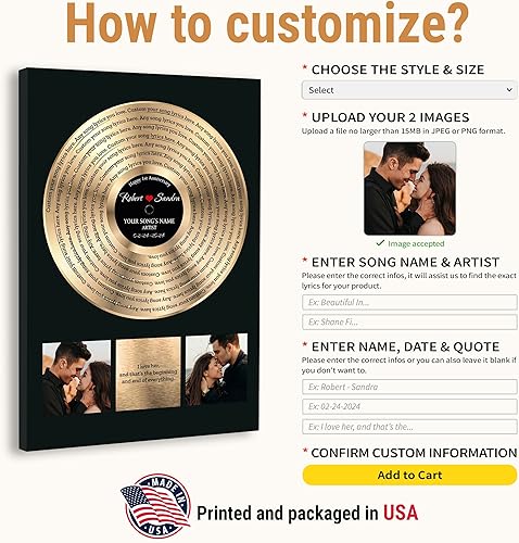 Miniatura 2 de VICILO Póster personalizado de letras de canciones, arte de pared único para aniversario de un año, regalos de disco de vinilo para él, regalo para