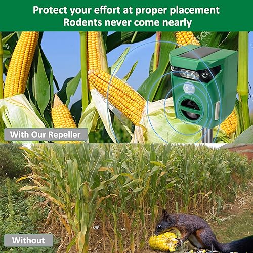 Miniatura 5 de Repelente solar ultrasónico de animales, repelente de gatos para exteriores, activado por movimiento con luz intermitente LED, impermeable, ardilla,
