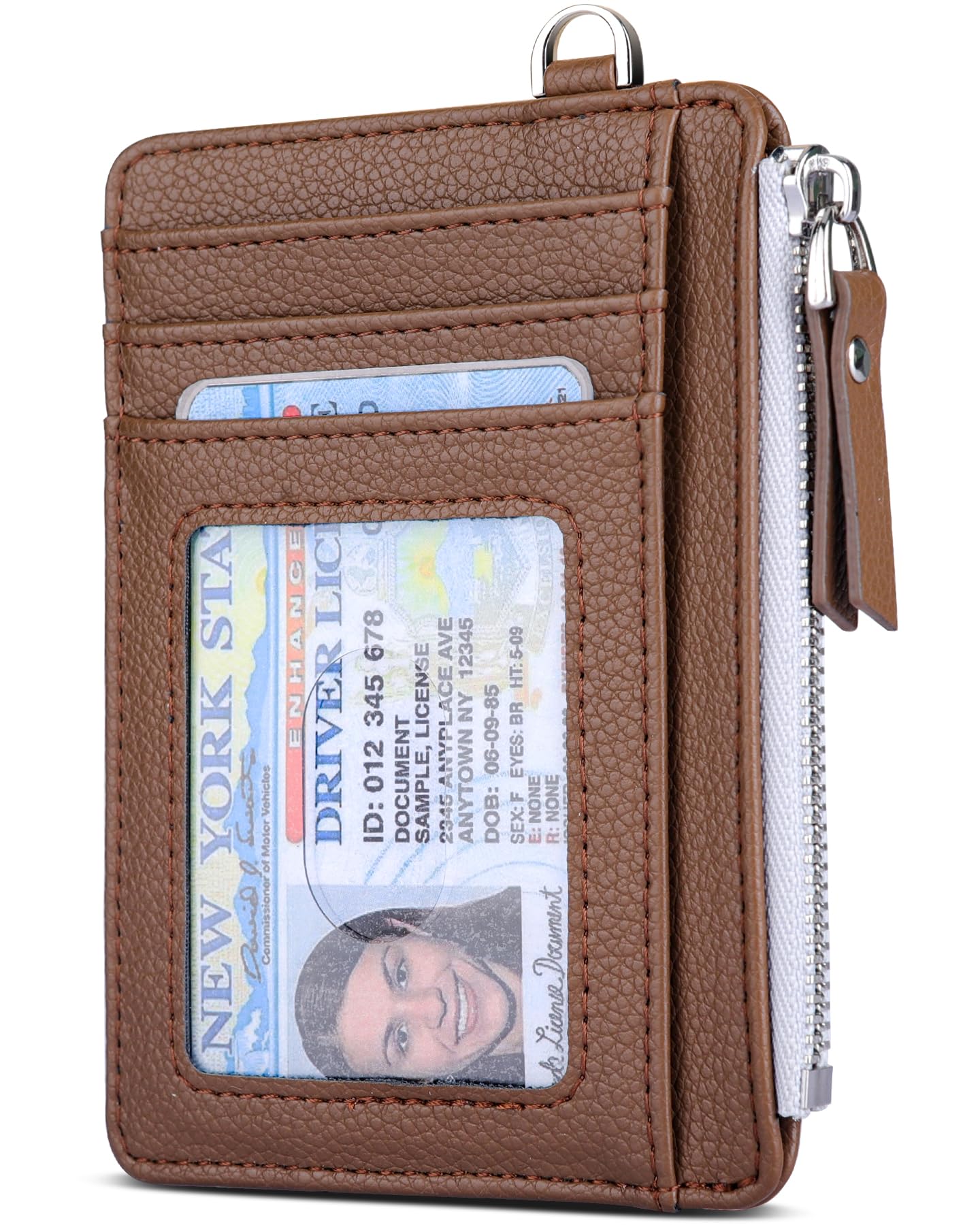 Teskyer Slim Minimalist Wallet, RFID Blocking Credit Card Holder Leather Wallet with Zipper Pocket for Men Women - Lichee Coffee