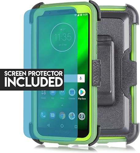 Miniatura 4 de Diseñada para Moto G6 Play, Motorola G6 Forge Funda transparente de cuerpo completo con protector de pantalla integrado con soporte y clip para