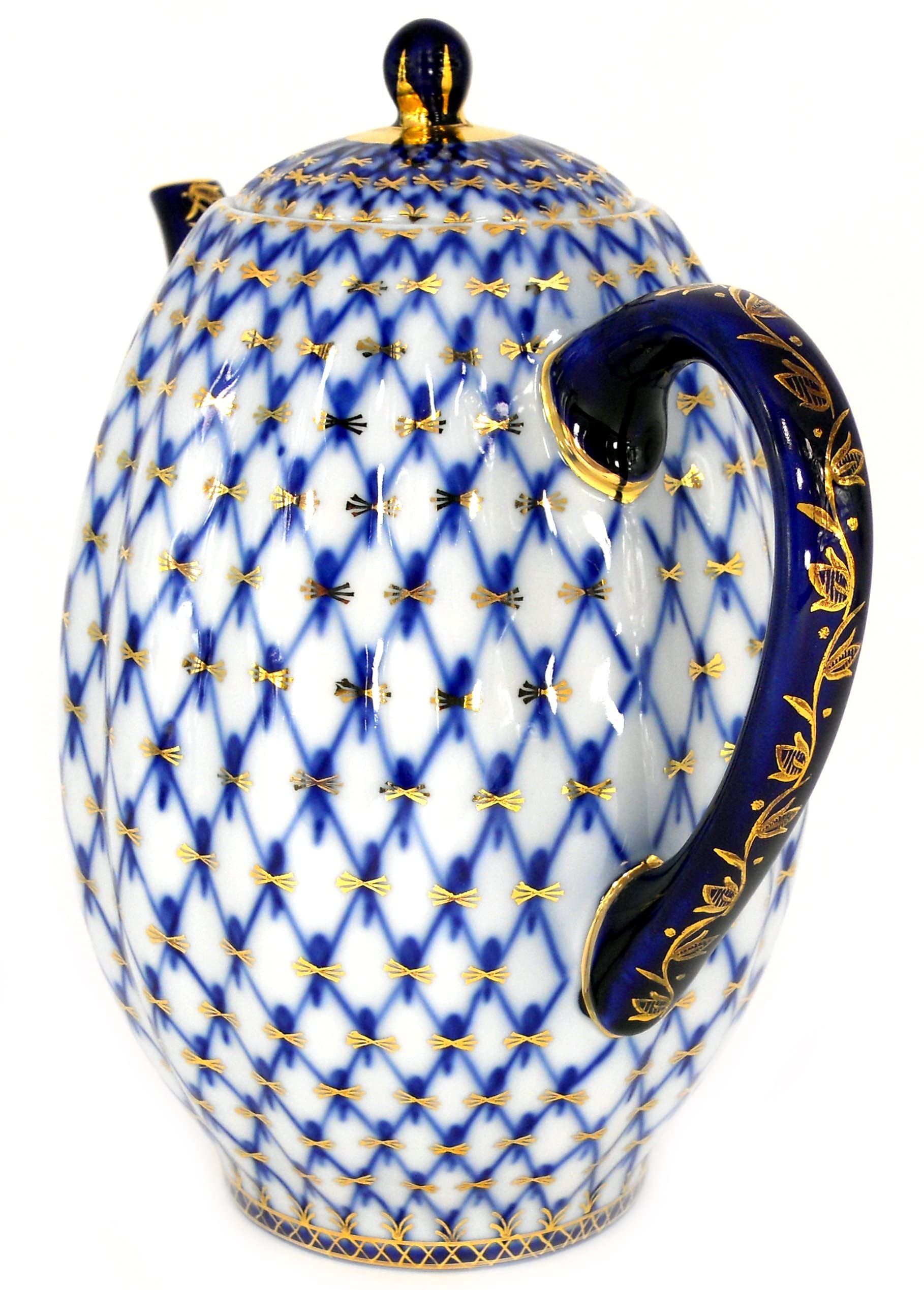 Lomonosov Porcelain 22 Karat Gold Cobalt Net Coffee Pot 8 Cups 40 oz/1200 ml