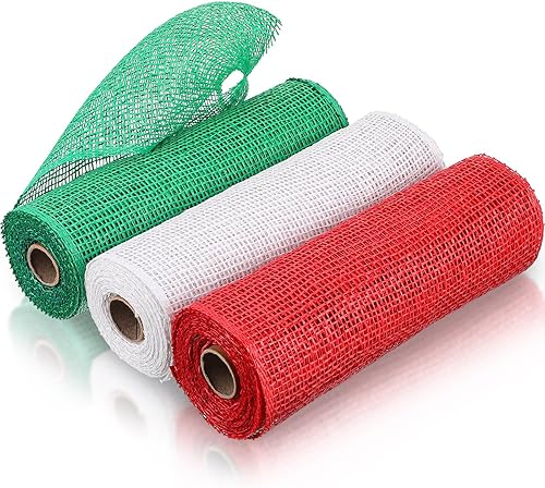 Vista 33 de 3 rollos de malla decorativa de arpillera de poliéster de 10 pulgadas de ancho, rollos de cinta decorativa de poliéster para decoración de coronas
