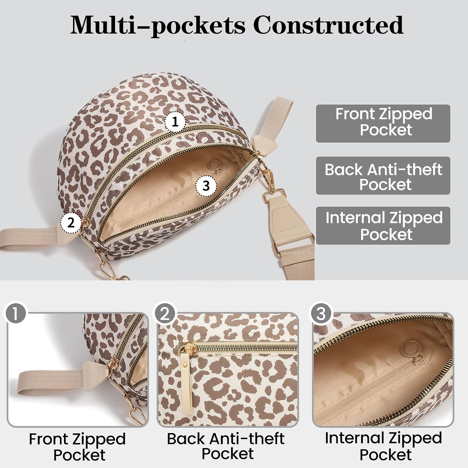 Nylon Leopard Crossbody Bags Bum Bag for Women Large Sling Purse image 3