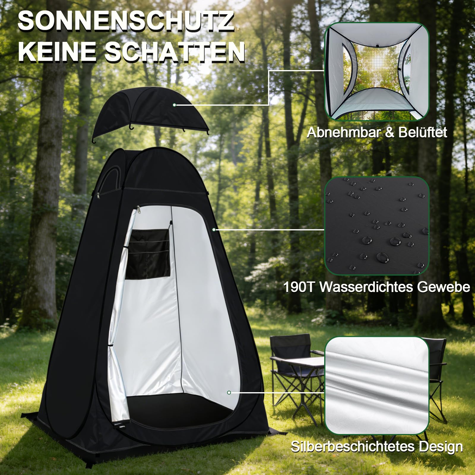 Pop Up Duschzelt Camping anngrowy Toilettenzelt mit Regenschutz und Fenstern, UV50+ Tragbares Umkleidezelt Privatsphäre Toilette Umkleidekabine, Sichtschutz Zelt für Outdoor Wandern Strand