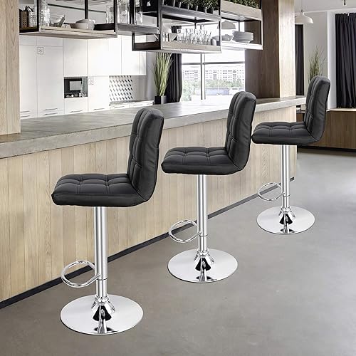 Miniatura 2 de Saicool Juego de 2 taburetes de bar altos, modernos y cuadrados de piel sintética, sillas de bar ajustables, taburetes de altura de mostrador con