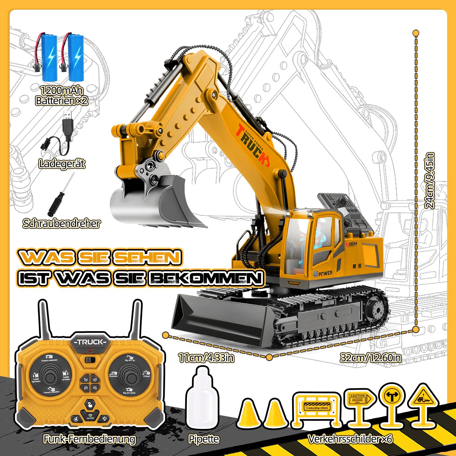 Ferngesteuerte Bagger 17CH RC Bagger 2,4Ghz Excavator-680° Drehung