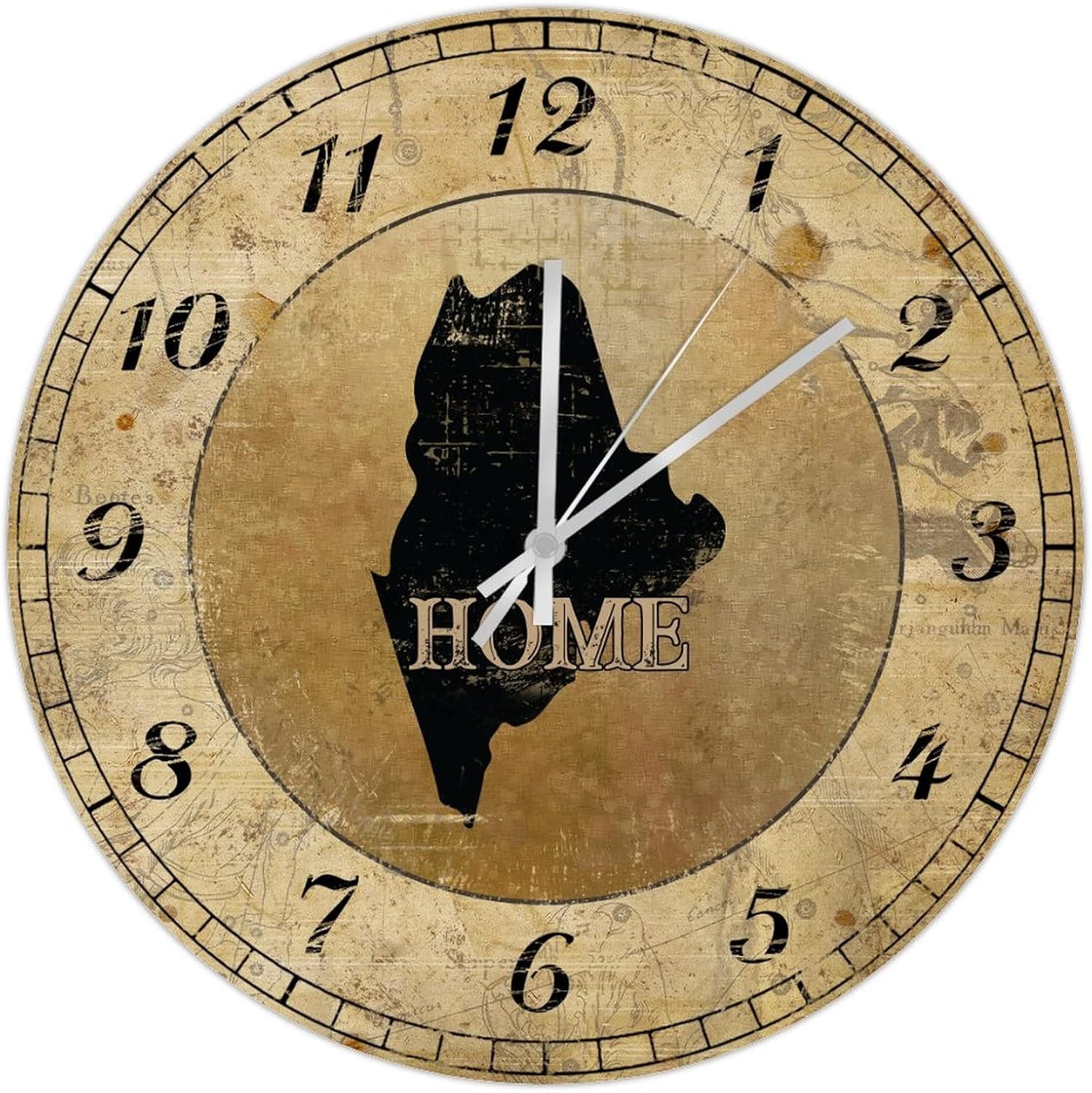 UFunhome 12-Inch Vintage Wall Clock Maine Home State Retro Wood Clocks Battery Operated Silent Non-Ticking Wooden Round Clock Decorative for Patio Pool Bathroom Bedroom Gift for Her