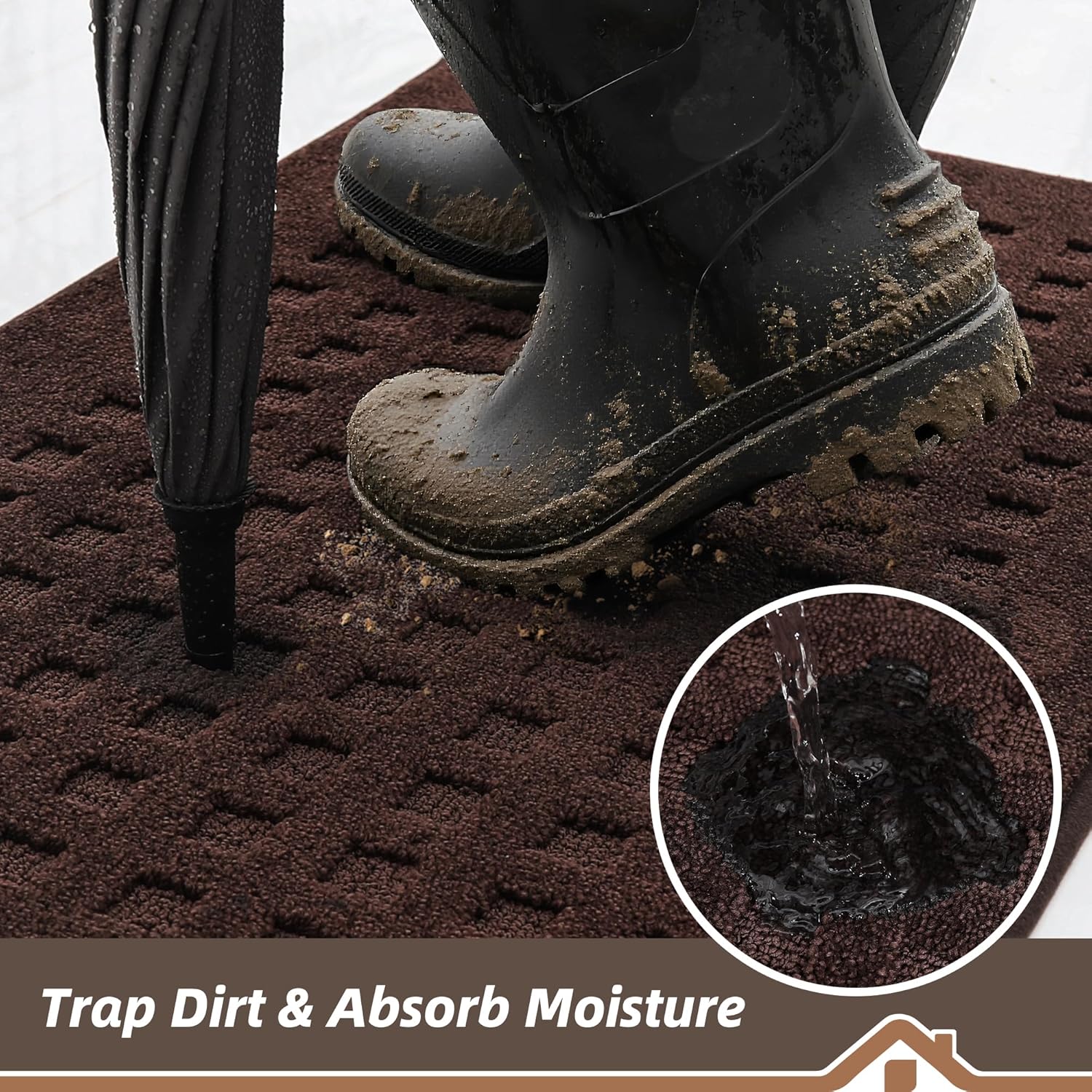 BEQHAUSE Dirt Trapper Door Mat 36" x 60", Waffle Door Mats Indoor Entrance, Dog Doormats for Mud Paws Absorbent and Dirt Resist Floor Mats Non-Slip Washable Rugs for Entryway Welcome Mat, Dark Brown