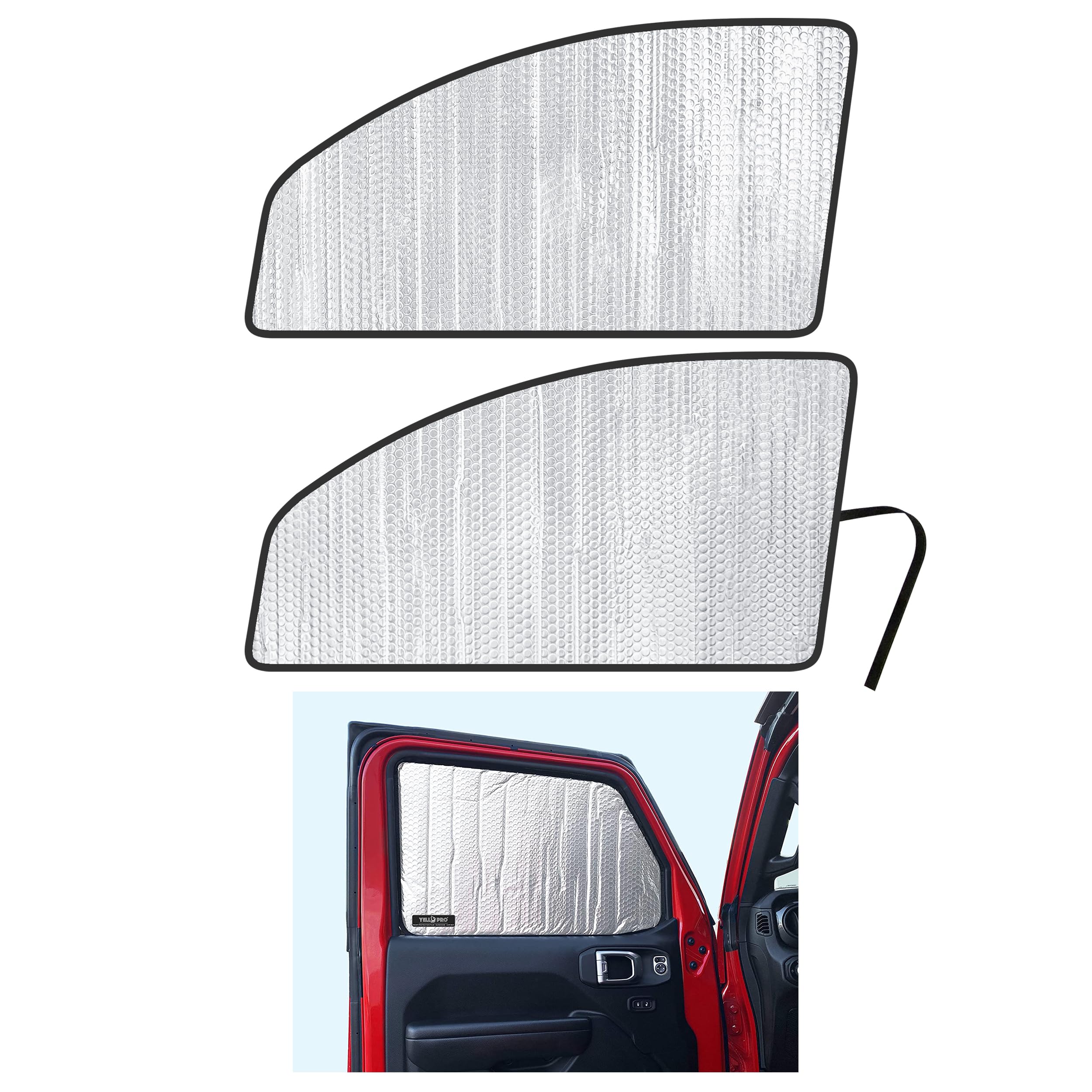 YelloPro Side Window Front Seat Reflective Sunshade Custom Fit for 2018 2019 2020 2021 2022 2023 2024 2025 Jeep Wrangler, Unlimited JL, Sport, Sport S, Sahara, Rubicon 2 Door 4Dr, UV Reflector(2pcs)