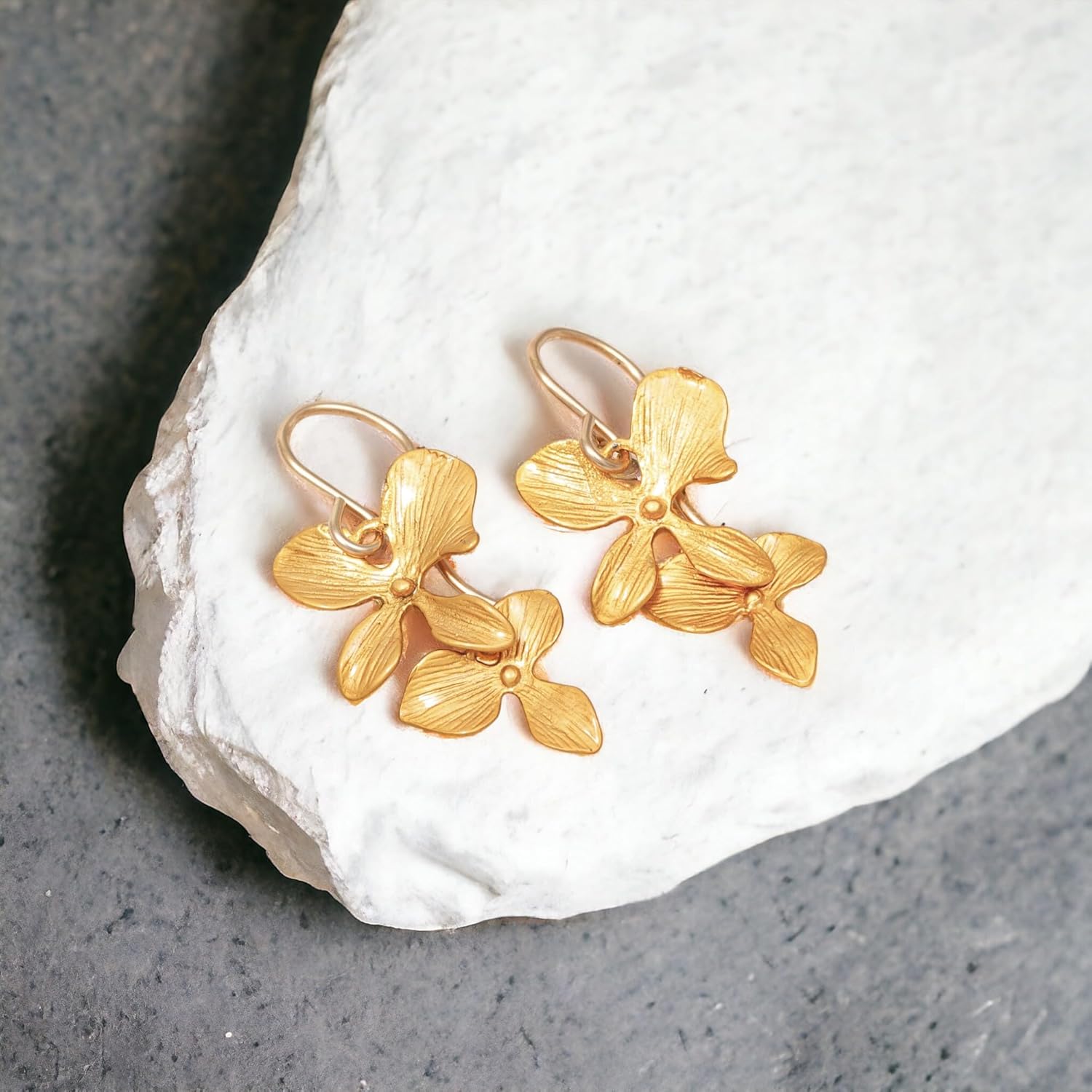 Dainty Brushed Orchids Flower in Silver or Gold Earrings - Birthday, Wedding Jewelry, Anniversary, Bridesmaid Gifts - Image 3