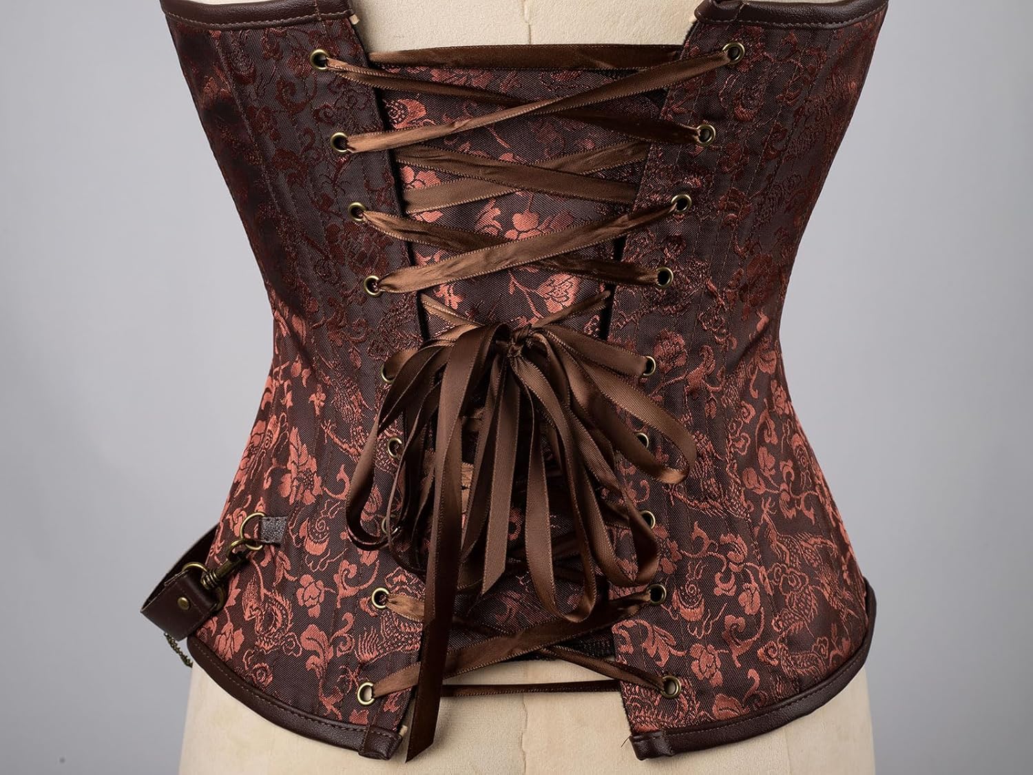 Cosfun Womens Leather Halter Corset Top Steampunk Corsets Bustiers Front Open Breast Zipper Lace-Up Back - Image 7