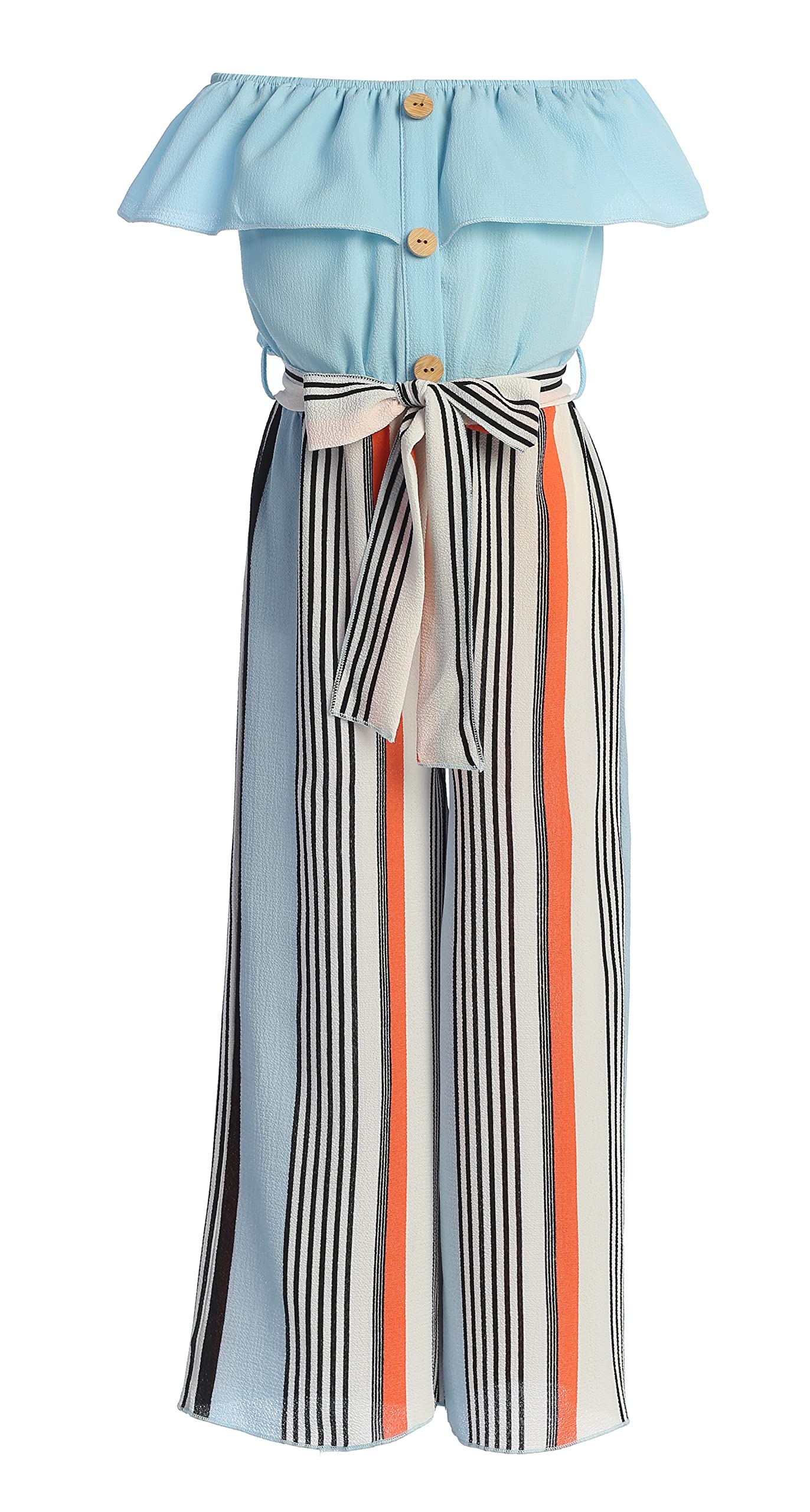 Light Blue Little Girls Wide Leg Off Shoulder Elegant High Waist Rompers Palazzo Pants Trousers Jumpsuits USA Size 6